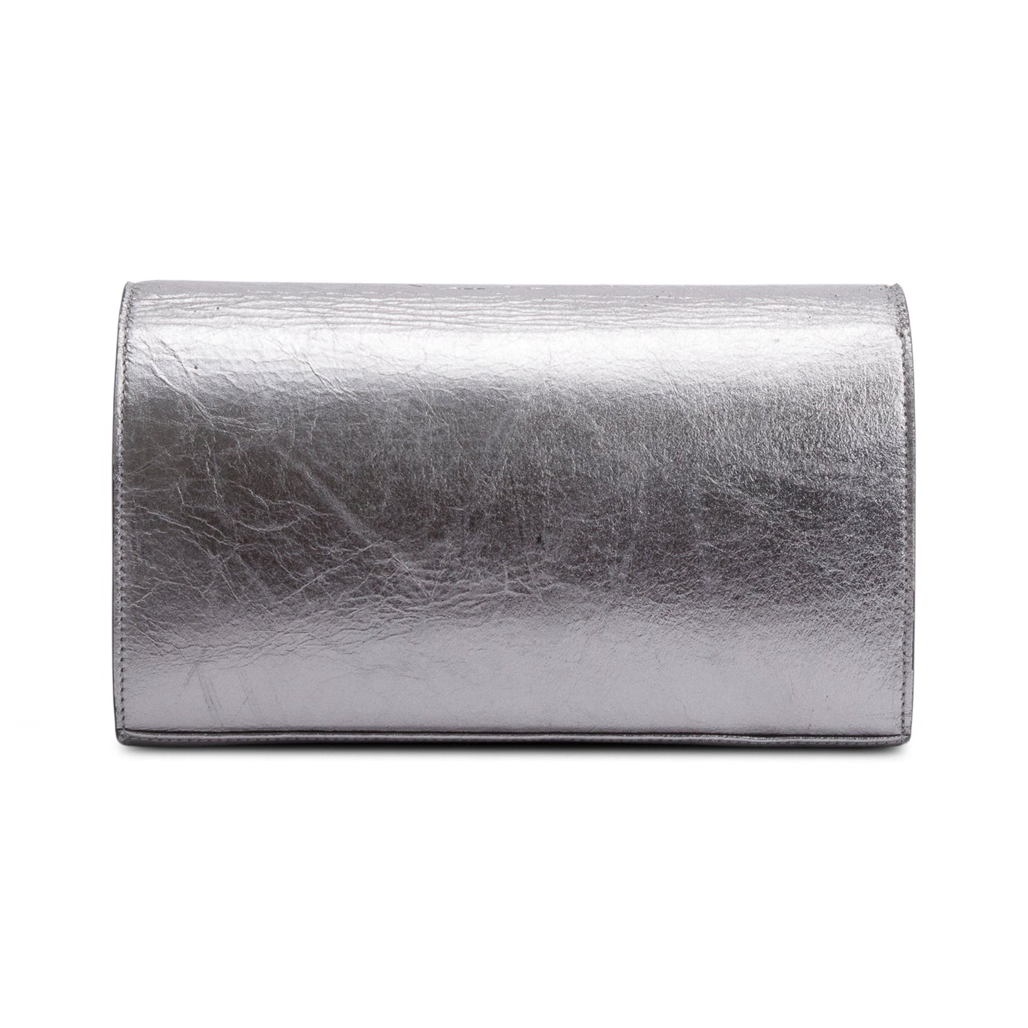 Saint Laurent Grey Aged Calfskin Leather Cassandre Wallet on Chain