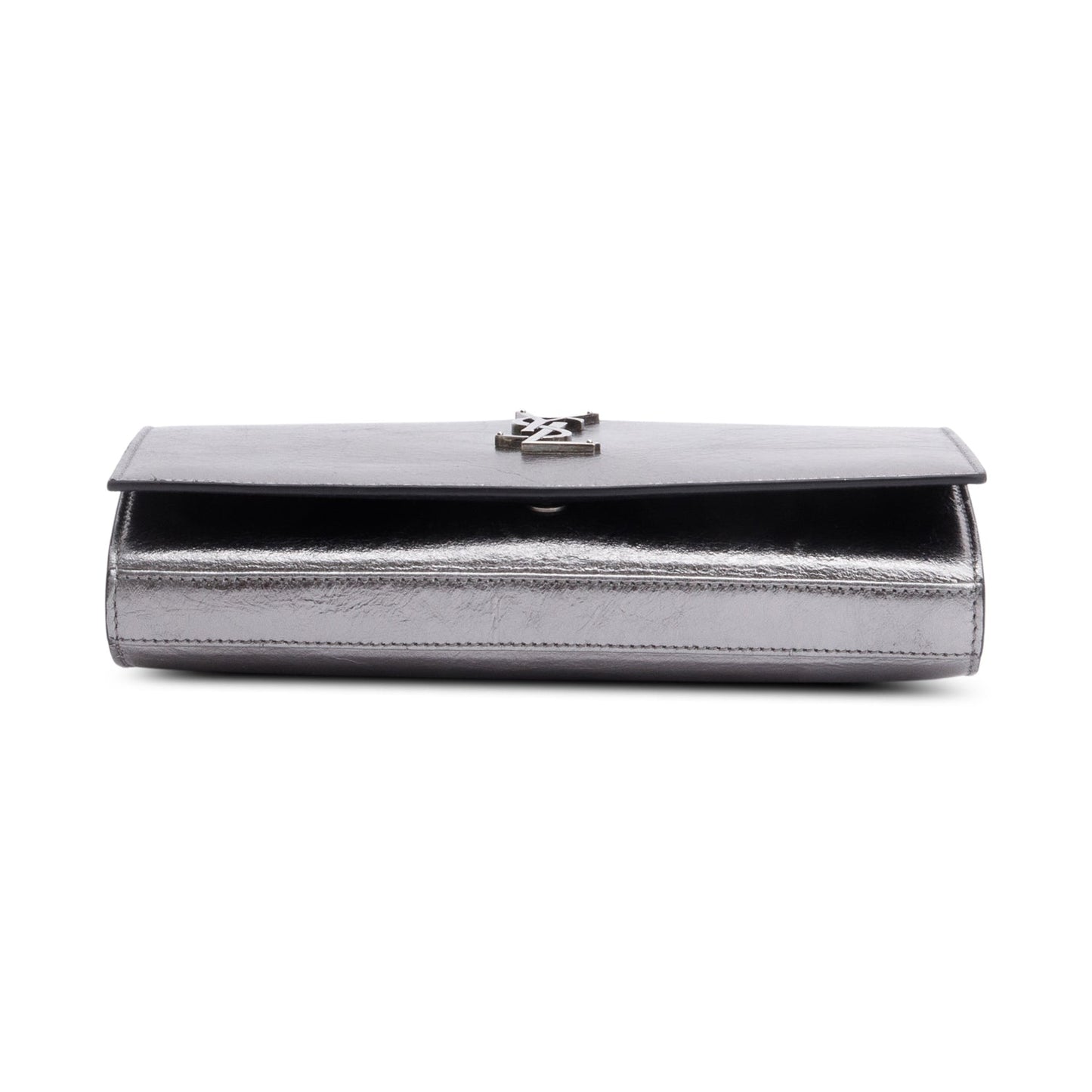 Saint Laurent Grey Aged Calfskin Leather Cassandre Wallet on Chain