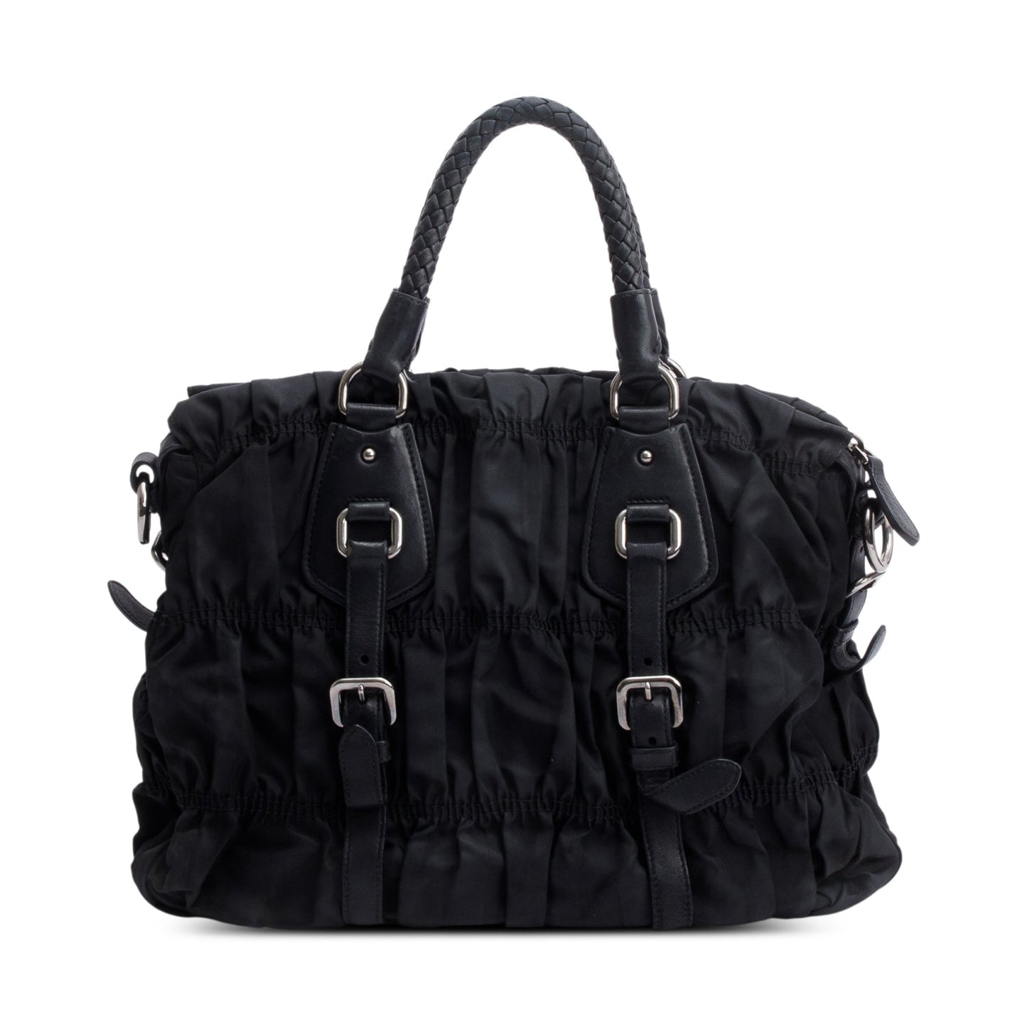 Prada Black Letaher Trimmed Tessuto Nylon Gaufre Tote