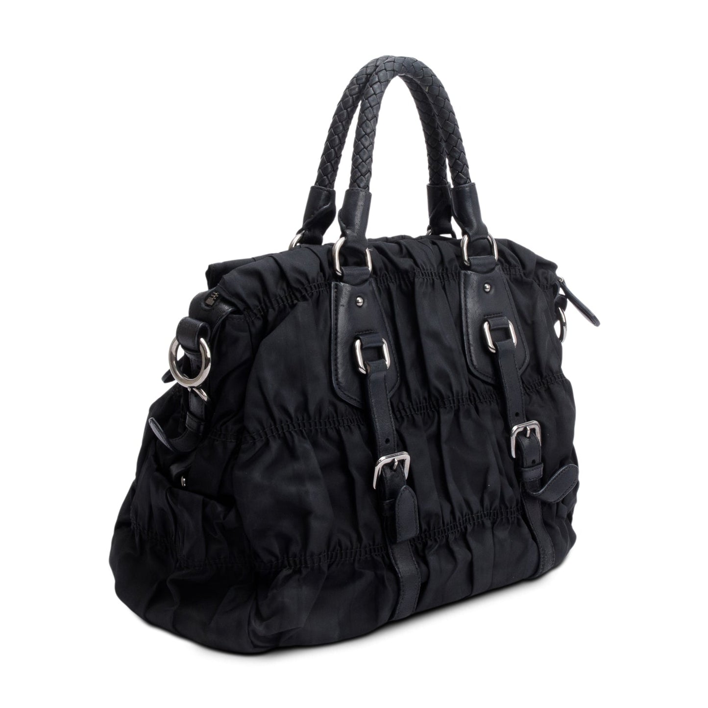 Prada Black Letaher Trimmed Tessuto Nylon Gaufre Tote