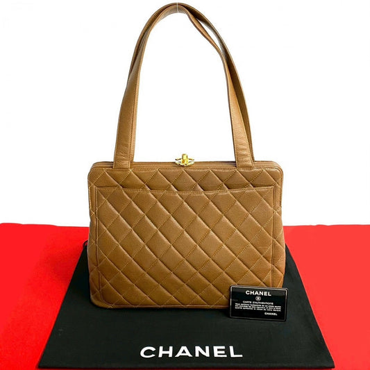 CHANEL Tote Bag Matt caviar skin Brown COCO Mark Matrasse Women