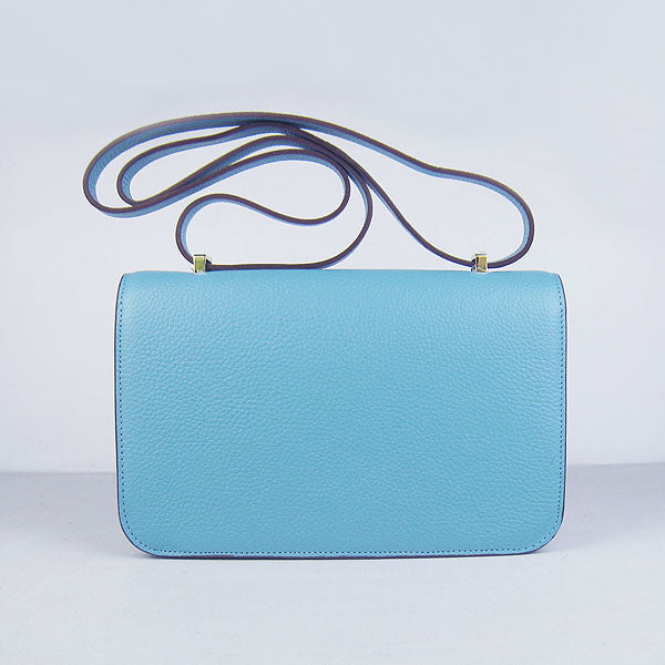 Luxury Hermes Calf Leather Message Bag H020 Light Blue Golden