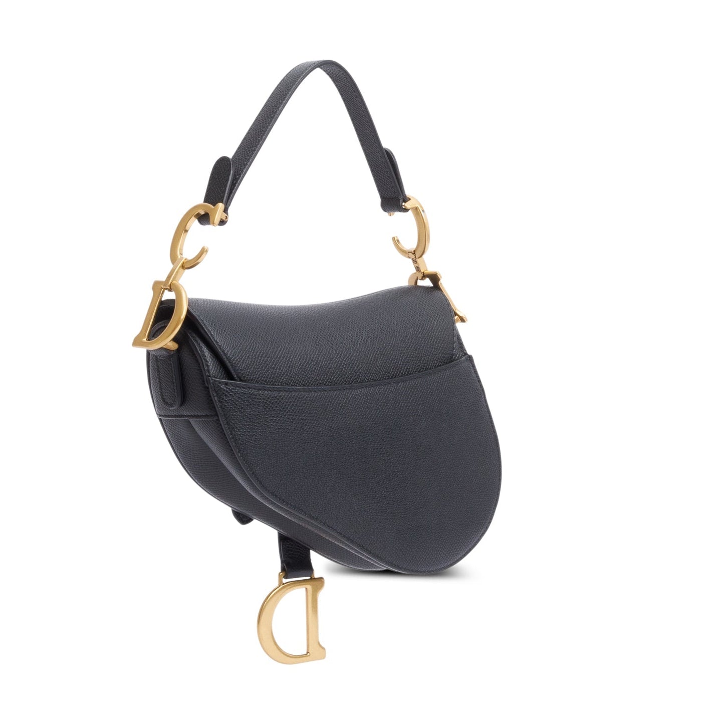 Christian Dior Black Grained Calfskin Leather Mini Saddle Bag