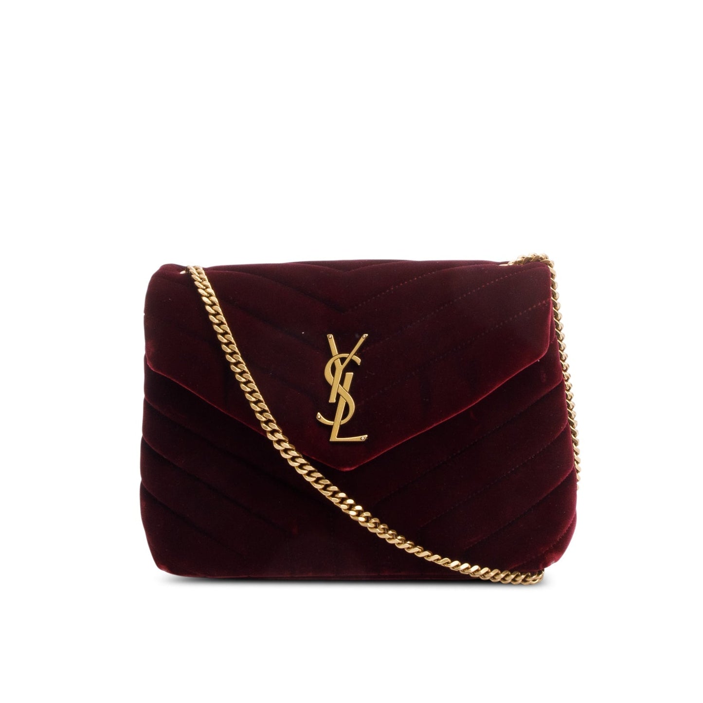 Saint Laurent Burgundy Quilted Velvet Small Loulou Shoulder Bag
