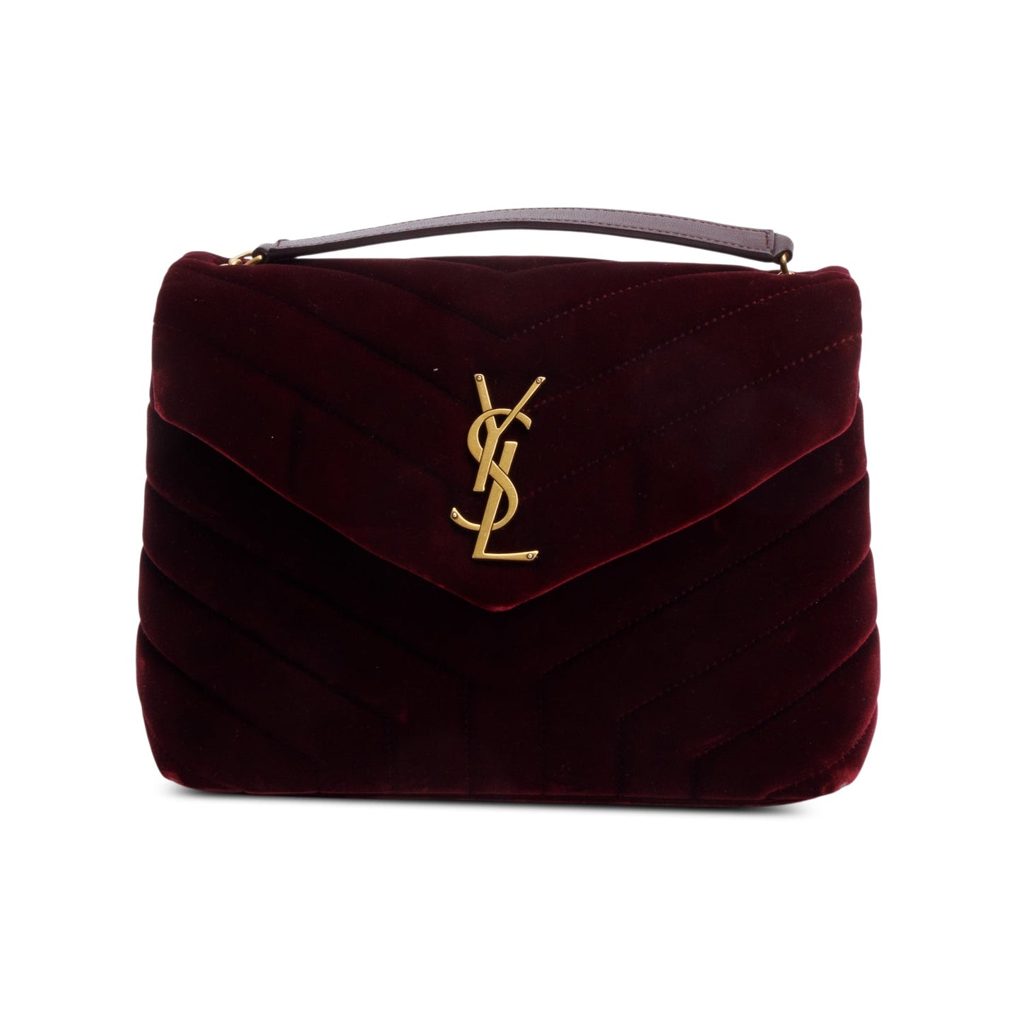 Saint Laurent Burgundy Quilted Velvet Small Loulou Shoulder Bag
