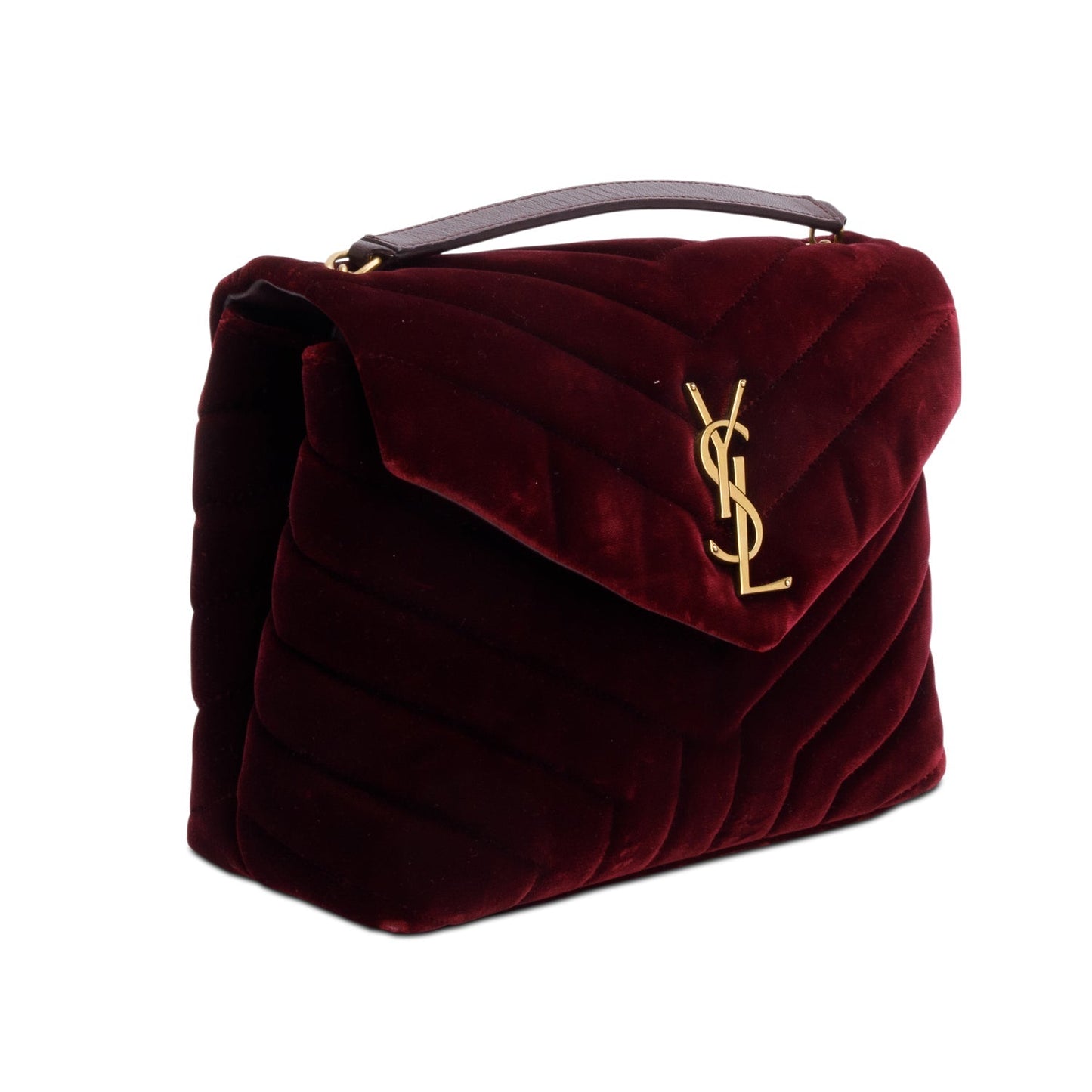 Saint Laurent Burgundy Quilted Velvet Small Loulou Shoulder Bag