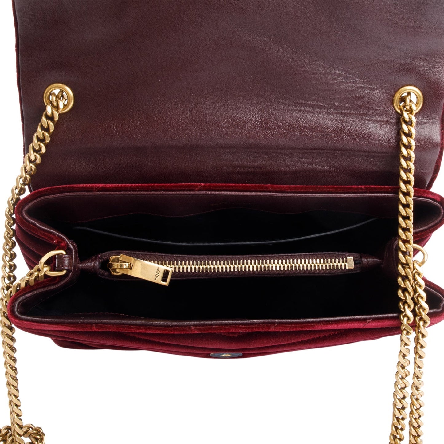 Saint Laurent Burgundy Quilted Velvet Small Loulou Shoulder Bag