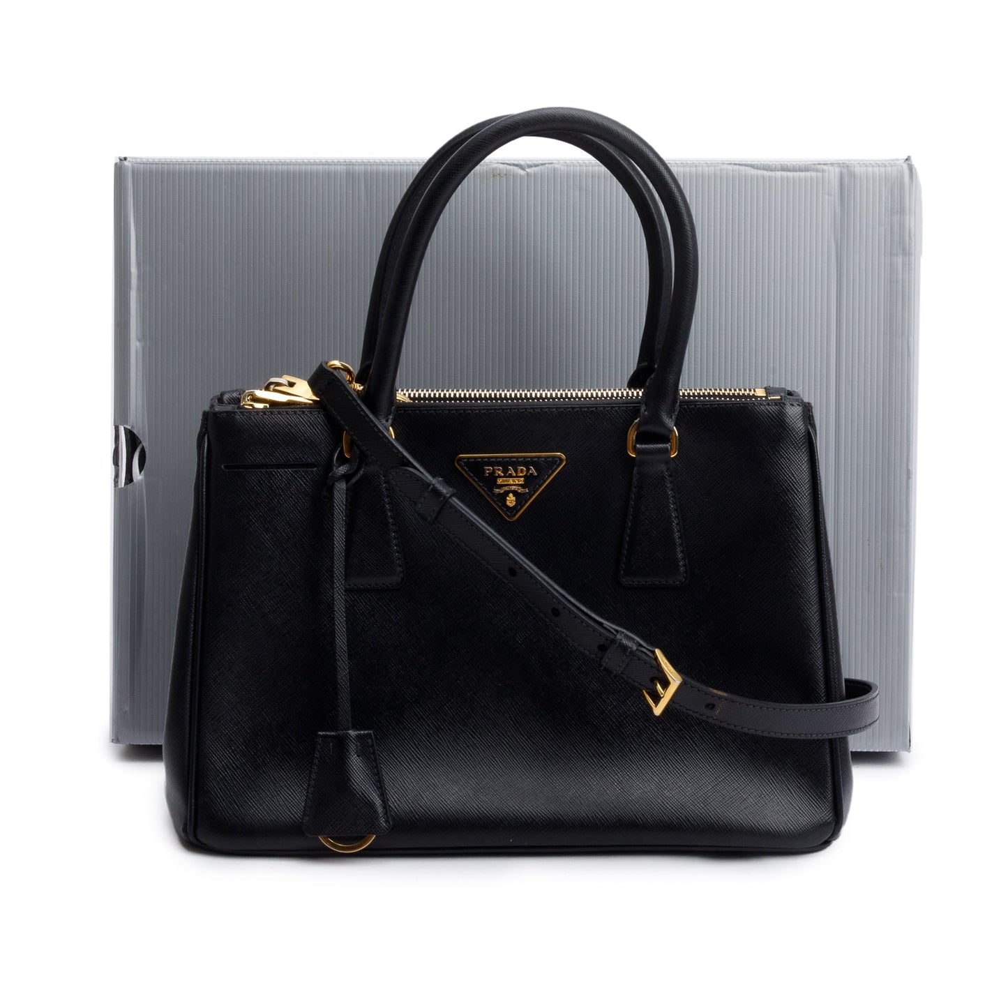 Prada Black Saffiano Leather Small Double Zip Galleria Tote