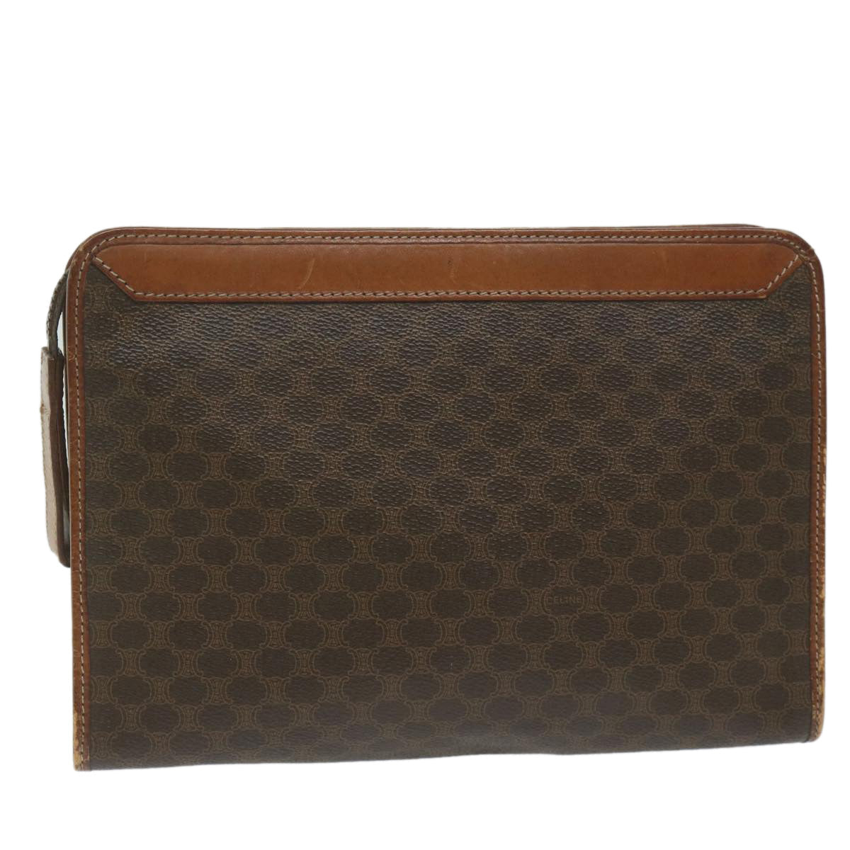 Luxury CELINE Macadam Canvas Clutch Bag PVC Leather Brown  61892