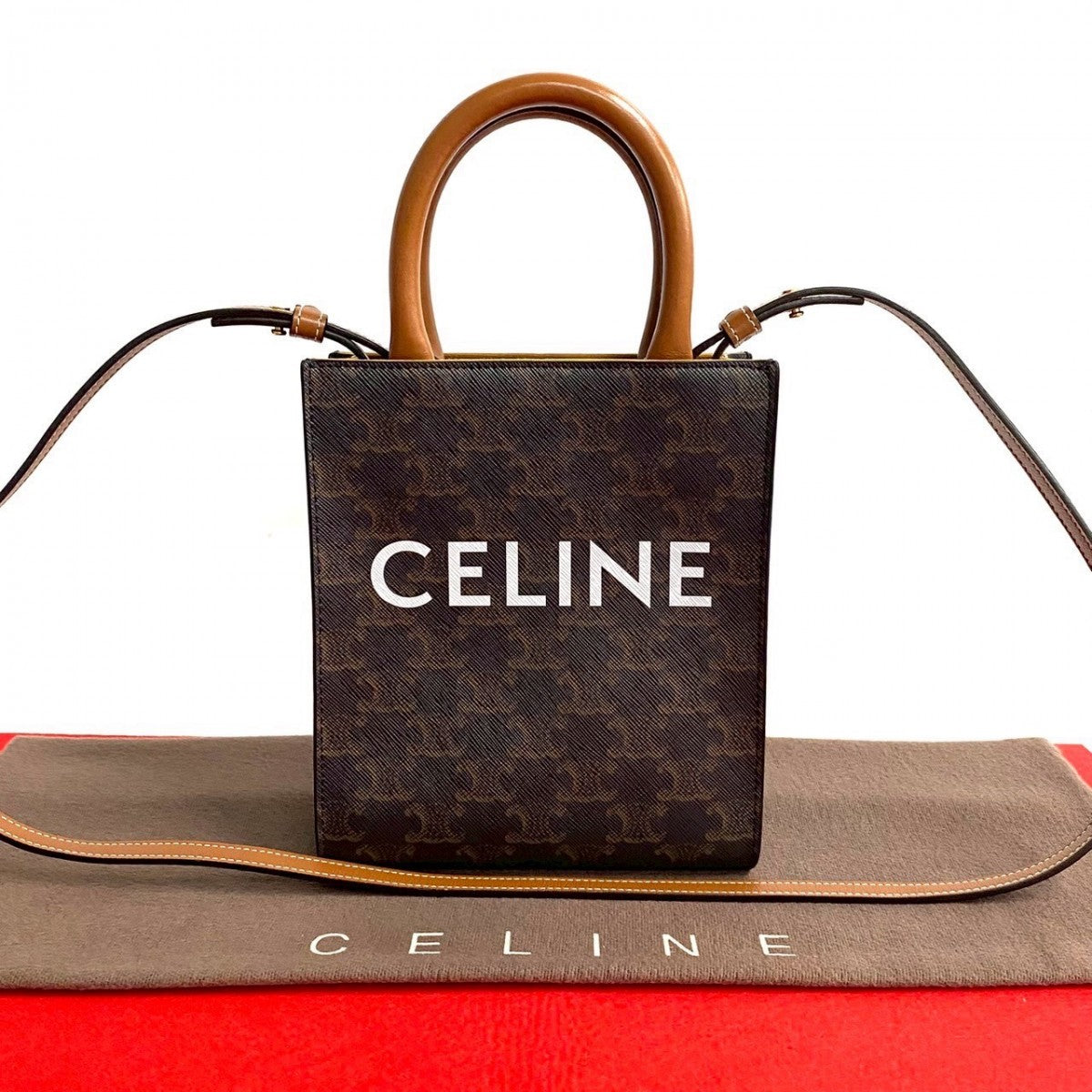 CELINE Shoulder Bag Leather, PVC Brown Vertical hippo mini Women
