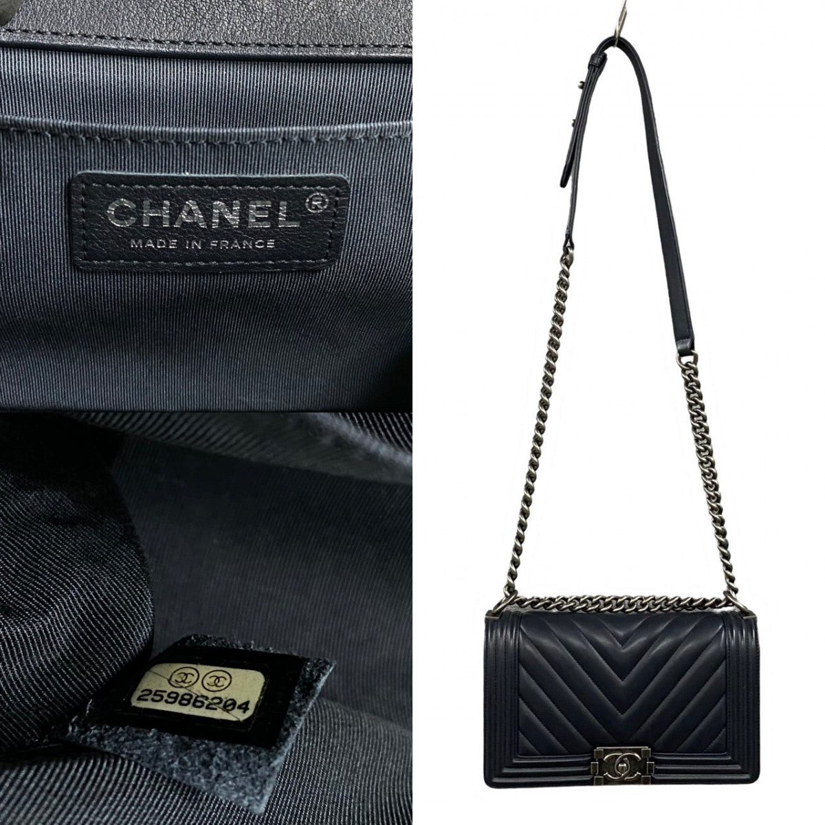 CHANEL Shoulder Bag leather Navy COCO Mark Restitch Boy chanel Women