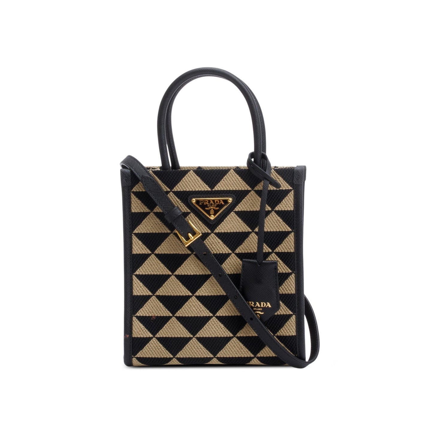 Prada Beige/Black Embroidered Fabric Mini Symbole Bag