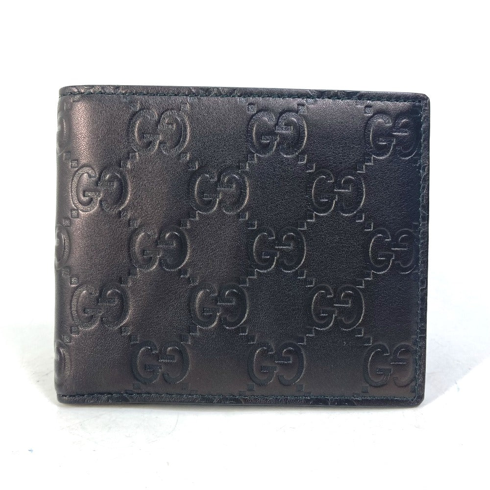 GUCCI Folded wallet 145754 Sima leather Black type Compact wallet GG Guccisima mens