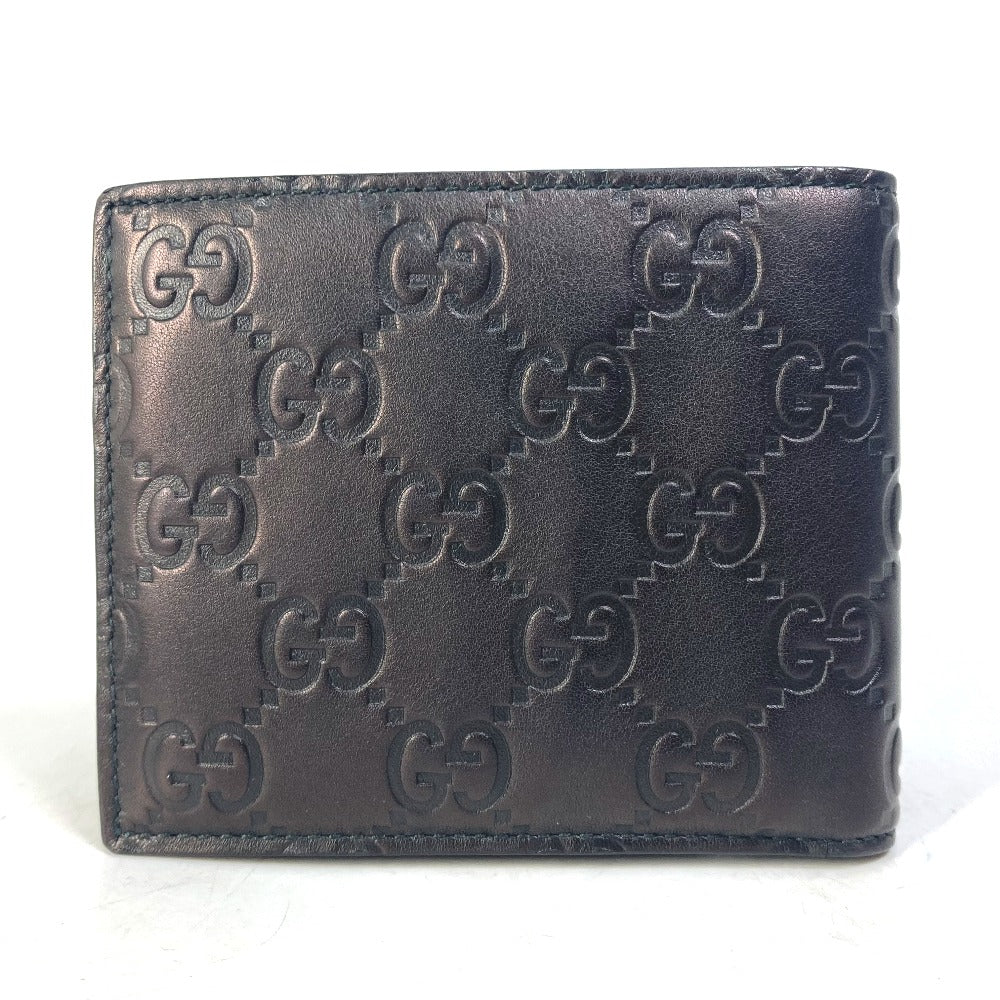 GUCCI Folded wallet 145754 Sima leather Black type Compact wallet GG Guccisima mens