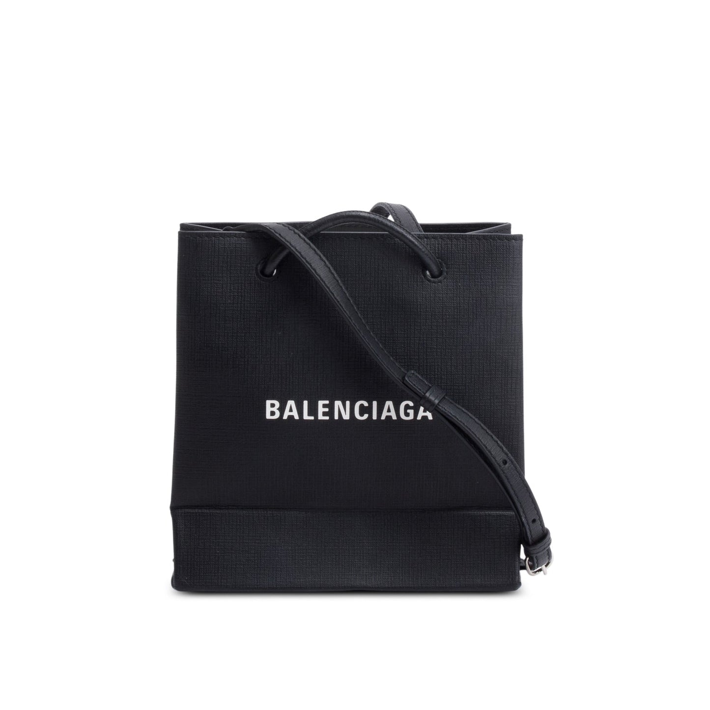 Balenciaga Black Calfskin Leather XXS Logo Leather Shopping Tote