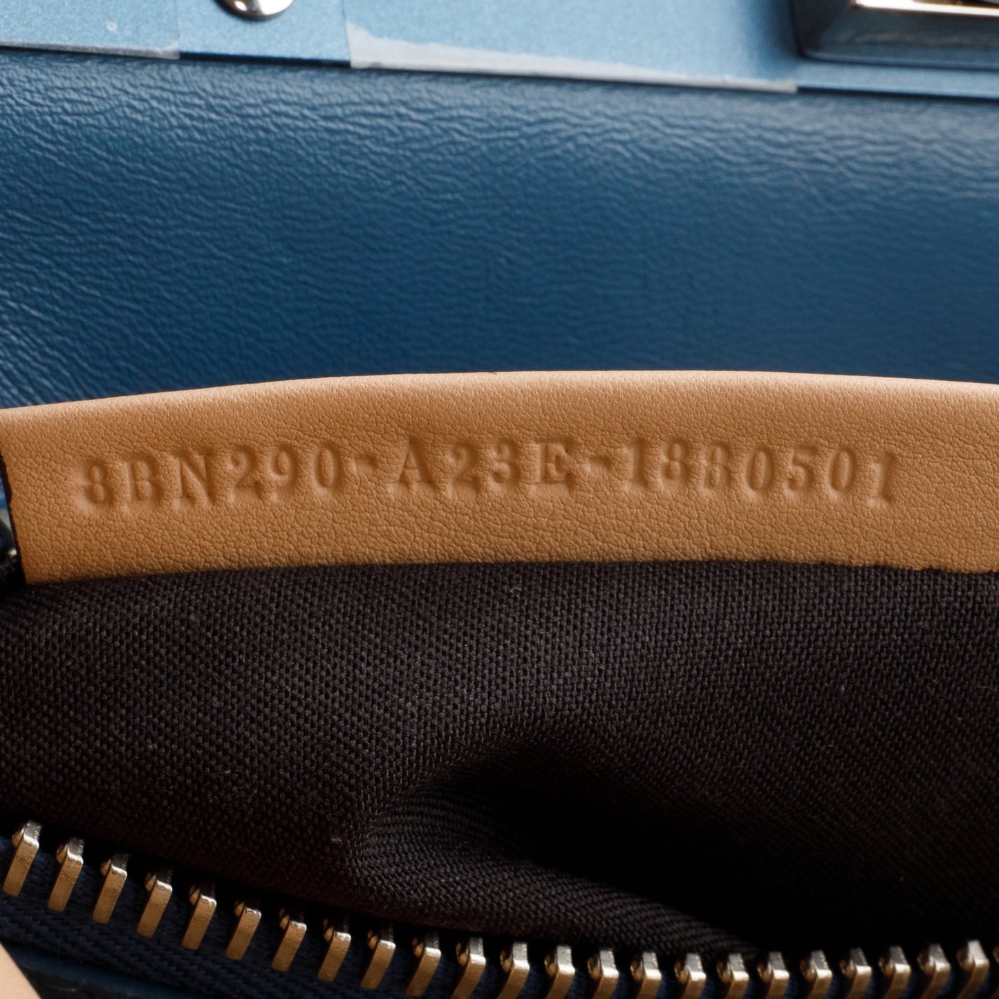 Fendi Beige Calfskin Leather Medium Peekaboo Blue Ribbon Bag