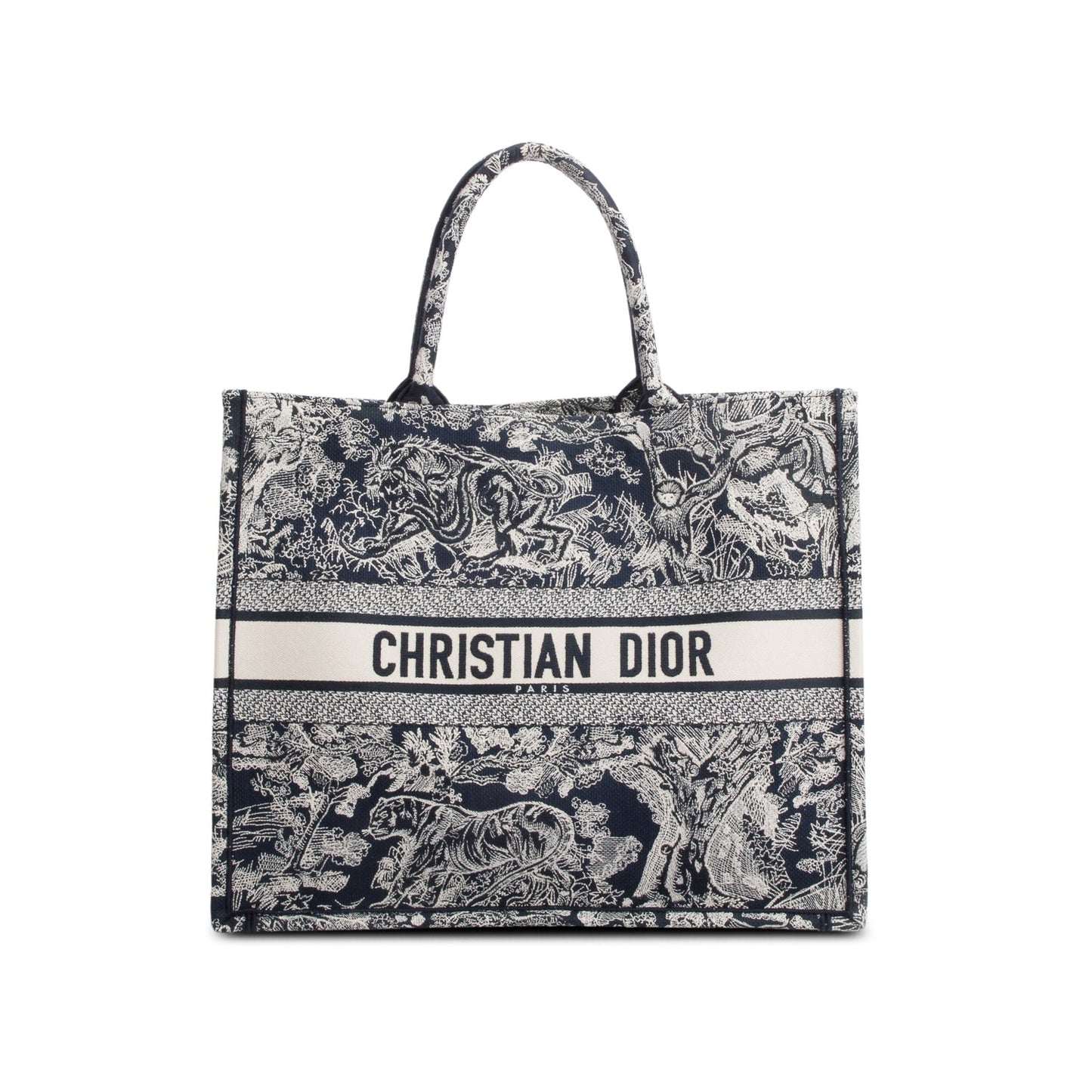 Christian Dior 2022 Large Ecru and Blue Toile de Jouy  Embroidery Canvas Book Tote