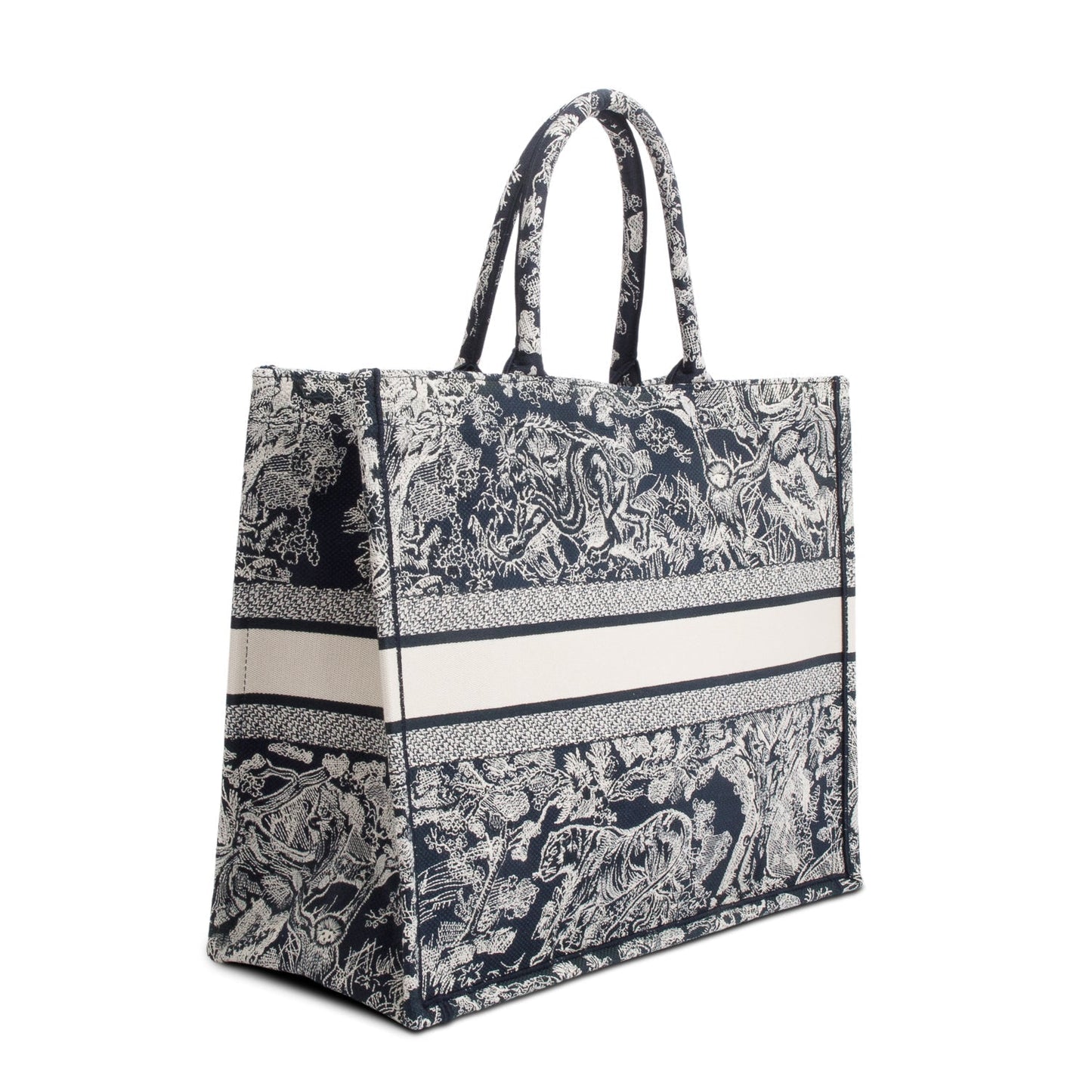 Christian Dior 2022 Large Ecru and Blue Toile de Jouy  Embroidery Canvas Book Tote