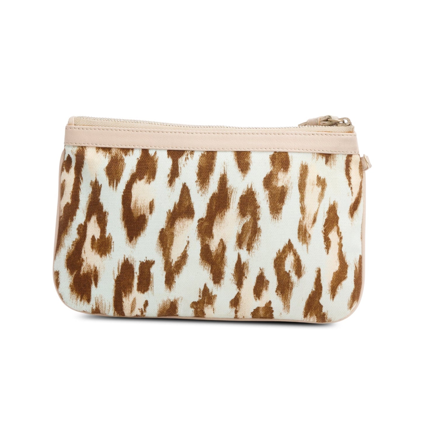 Christian Dior Vintage Leoparf Print Pink Leather Trim Canvas Mini Pochette