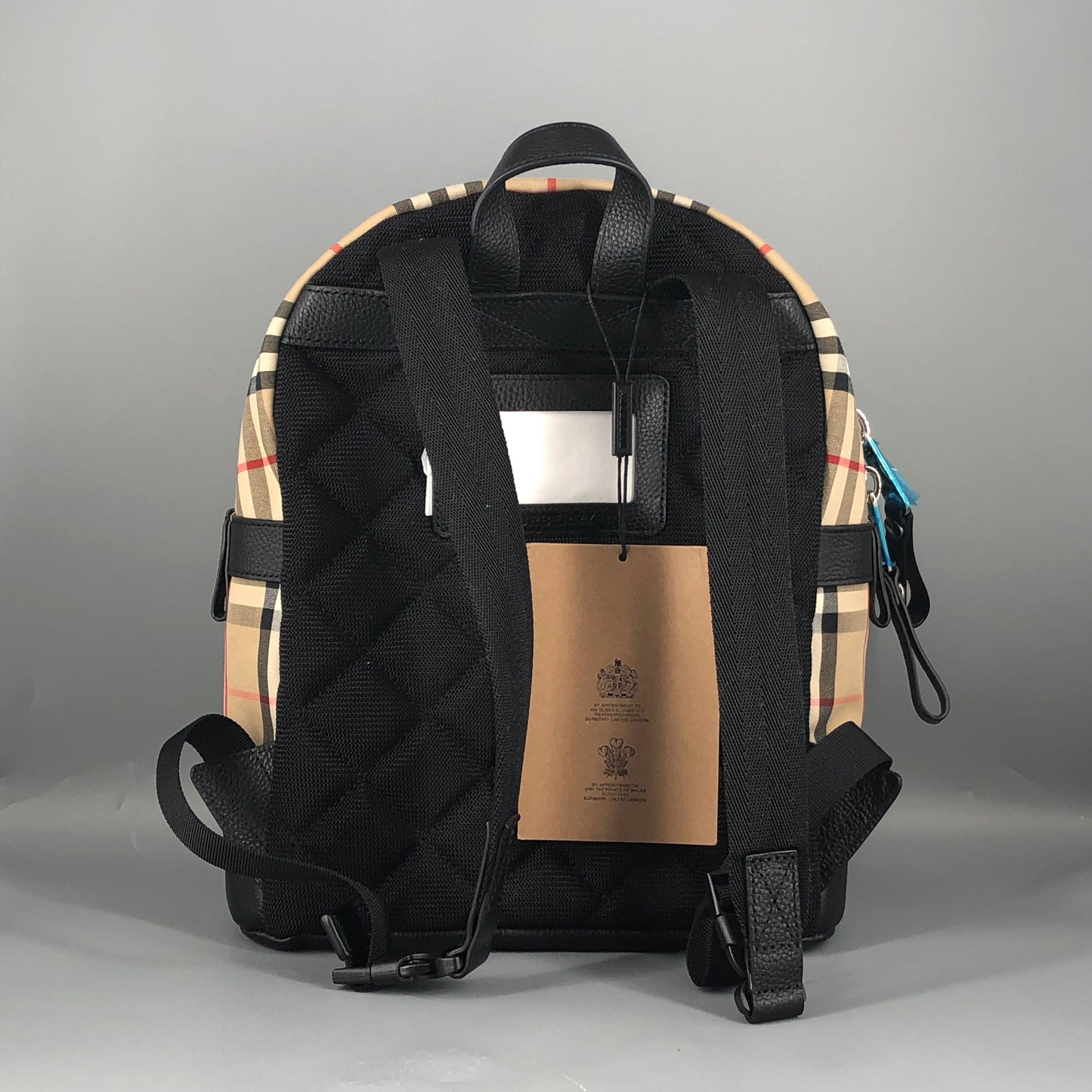 Burberry Check Nylon Leather Trim Backpack Beige