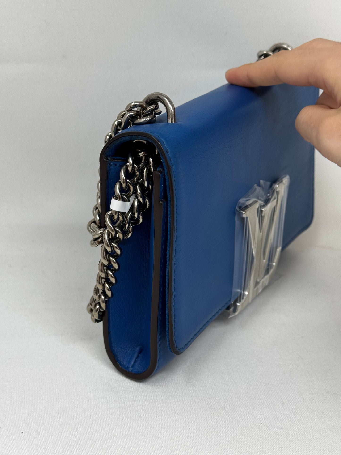 Authentic Louis Vuitton Louise Chain MM Leather Bag, Royal Blue BJ1-03