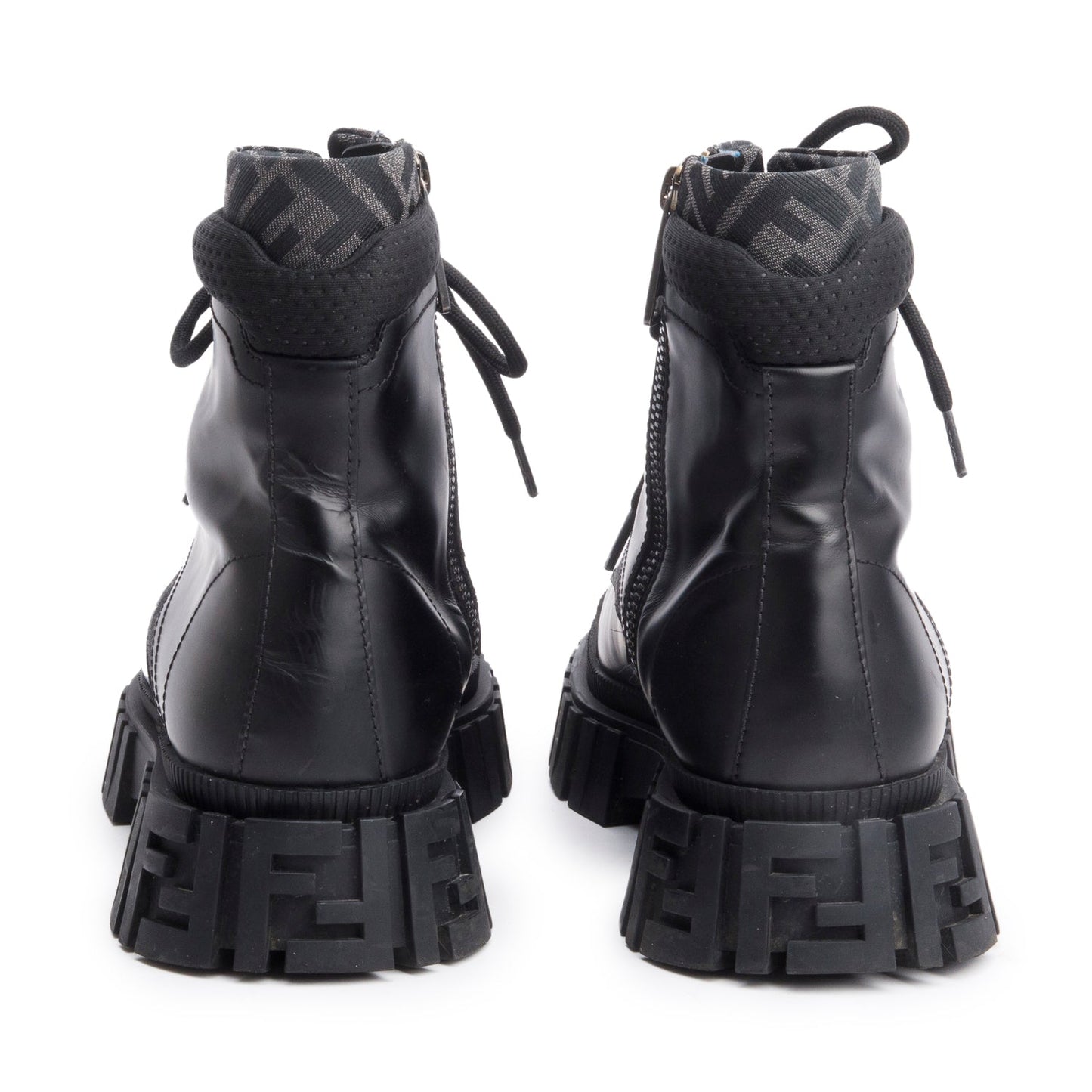 Fendi Black FF Canvas Black Leather Force Combat Boots, Men's Size 10