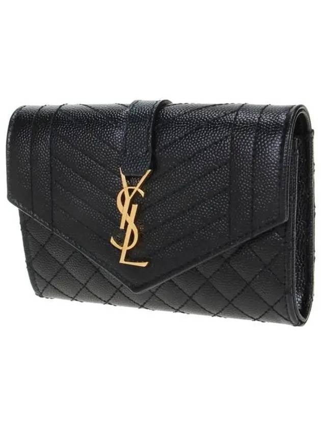 Luxury Saint Laurent Trending 2025 Matelasse Monogram Envelope Small Half Wallet Black