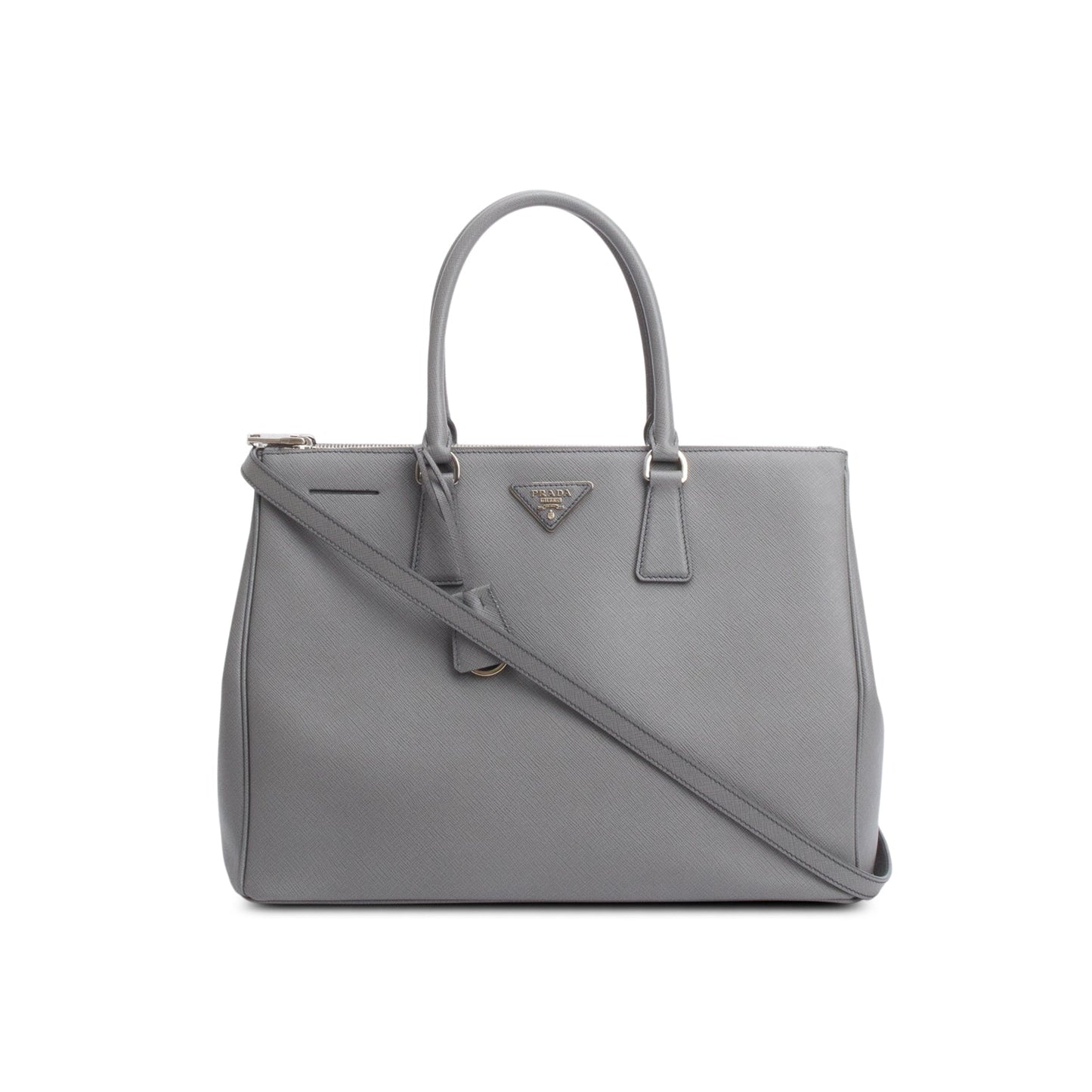 Prada Grey Saffiano Lux Large Double Zip Galleria Tote