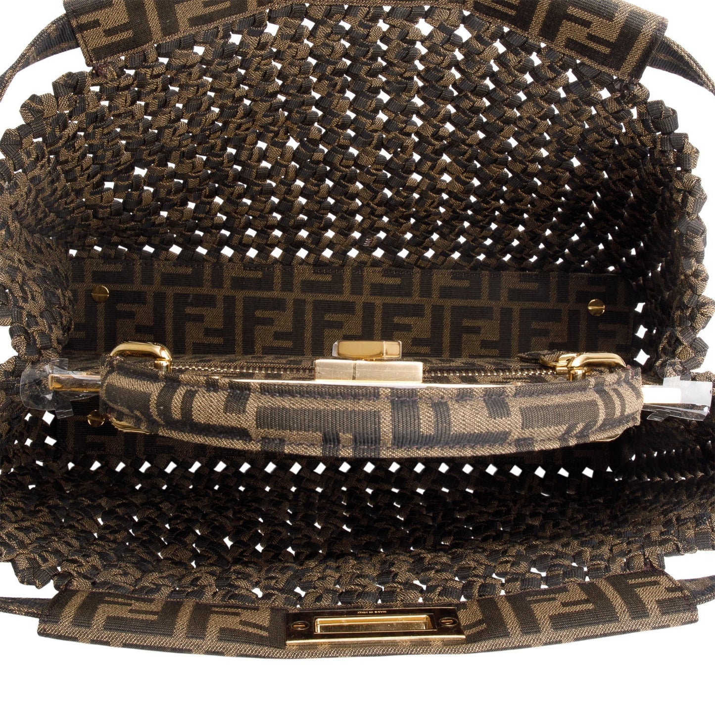 Fendi FF Zucca Woven Interlace Medium Peekaboo Bag