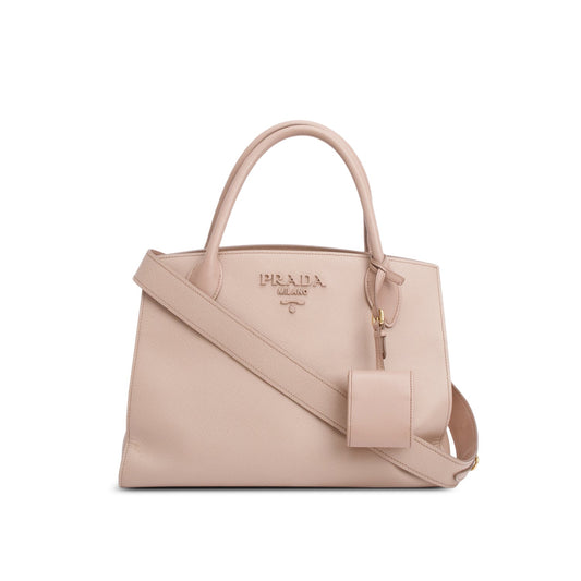 Prada Beige Saffiano Cuir Medium Monochrome Top Handle Tote