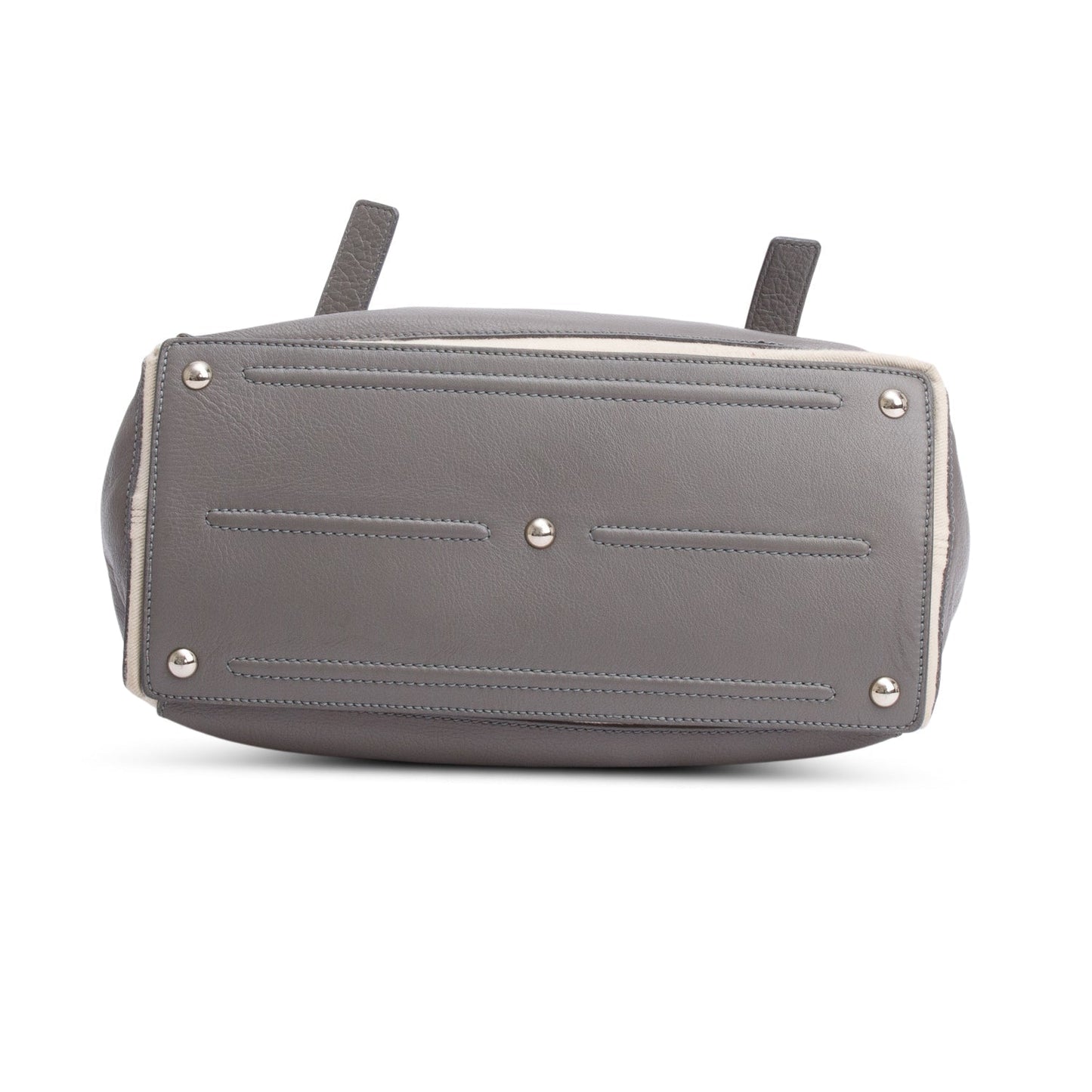 Saint Laurent Grey Leather Neutral Canvas Trim Muse Two Bag