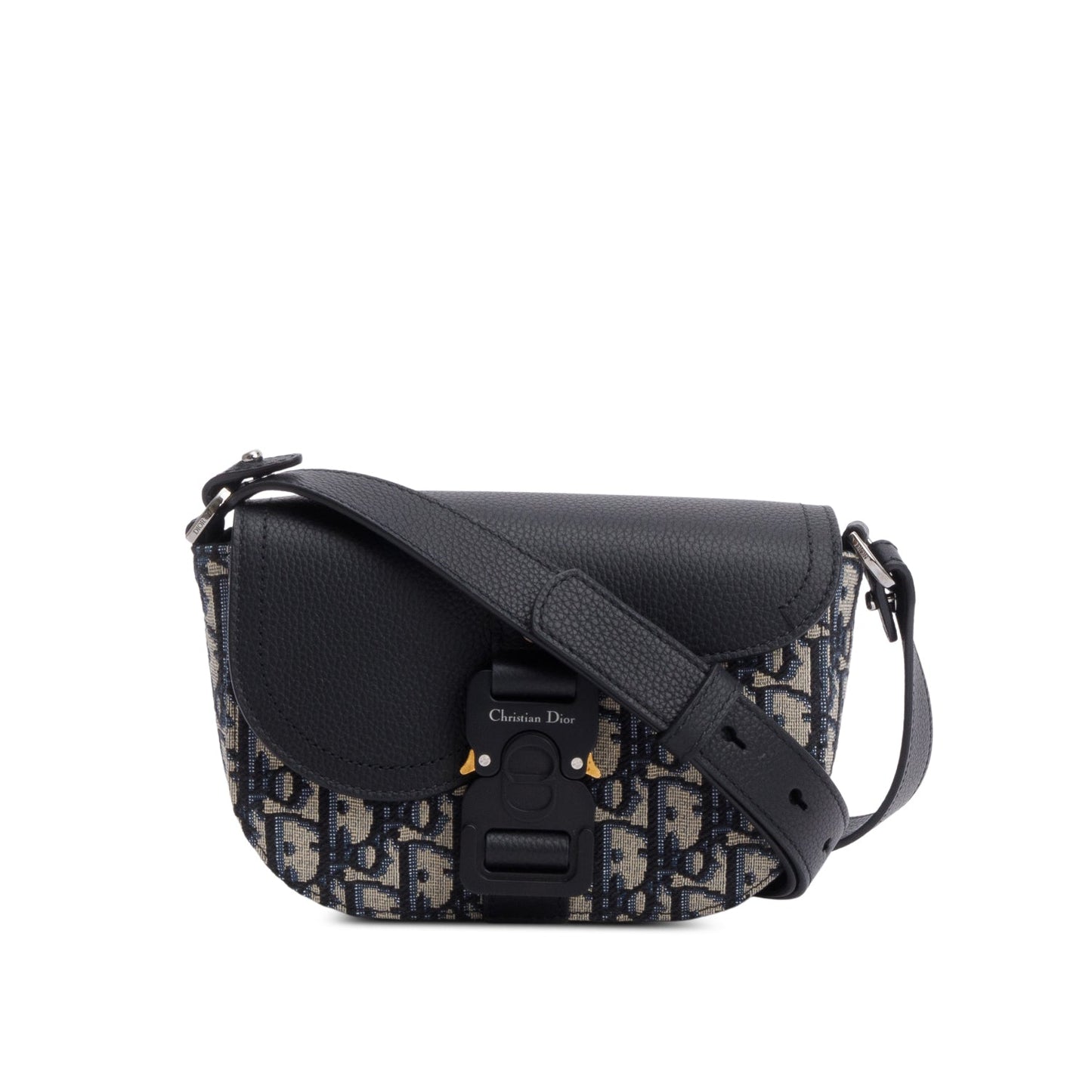 Christian Dior 2026 Black Calfskin Leather Oblique Mini Saddle Messenger Bag