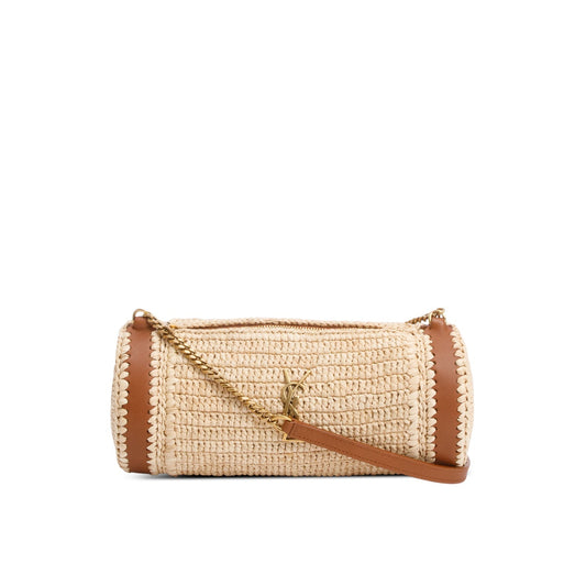 Saint Laurent 2024 Neutral Raffia Small Sade Tube Bag