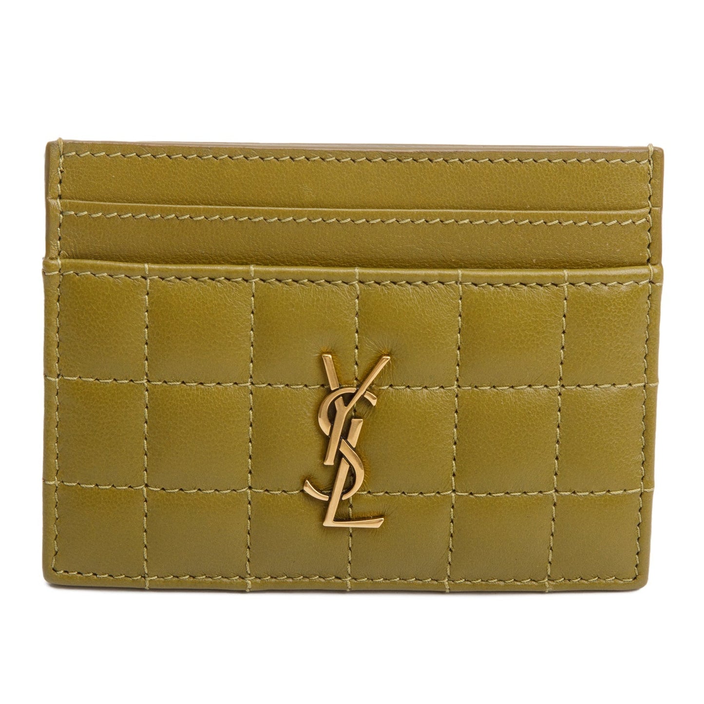 Saint Laurent 2023 Olive Drab Quilted Cassandre Leather Card Case