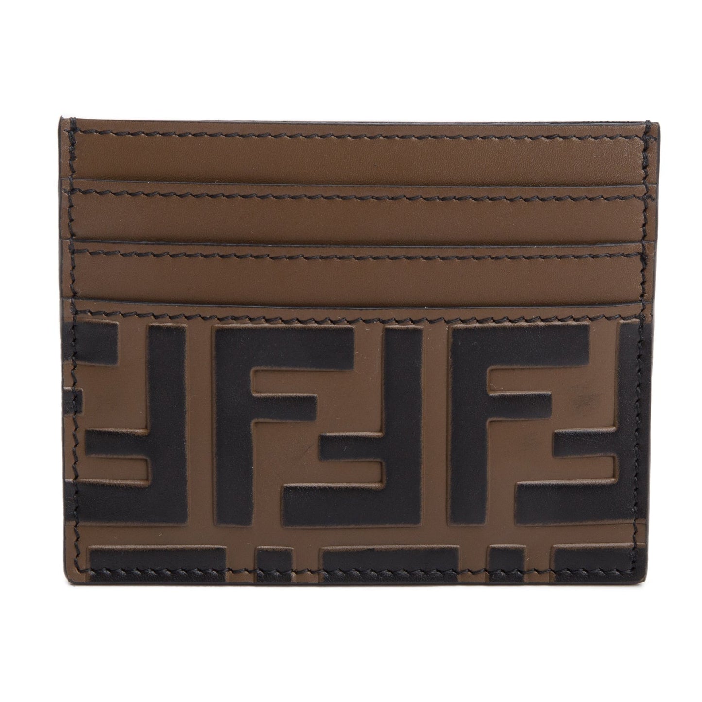 Fendi Brown FF Embossed Leather Card Holder