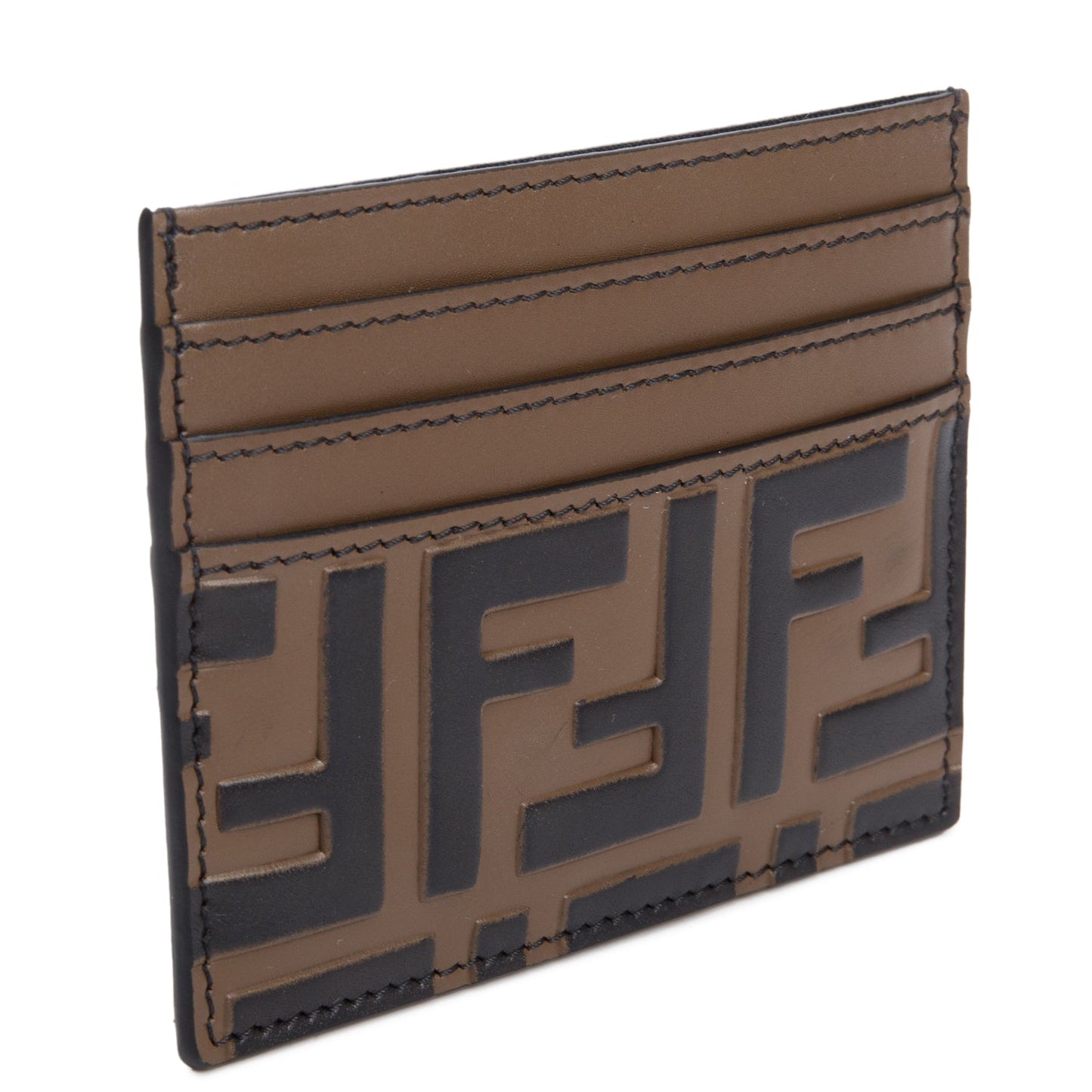 Fendi Brown FF Embossed Leather Card Holder