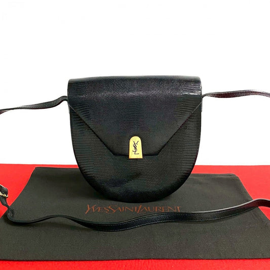YVES SAINT LAURENT Shoulder Bag leather black YSL logo Women