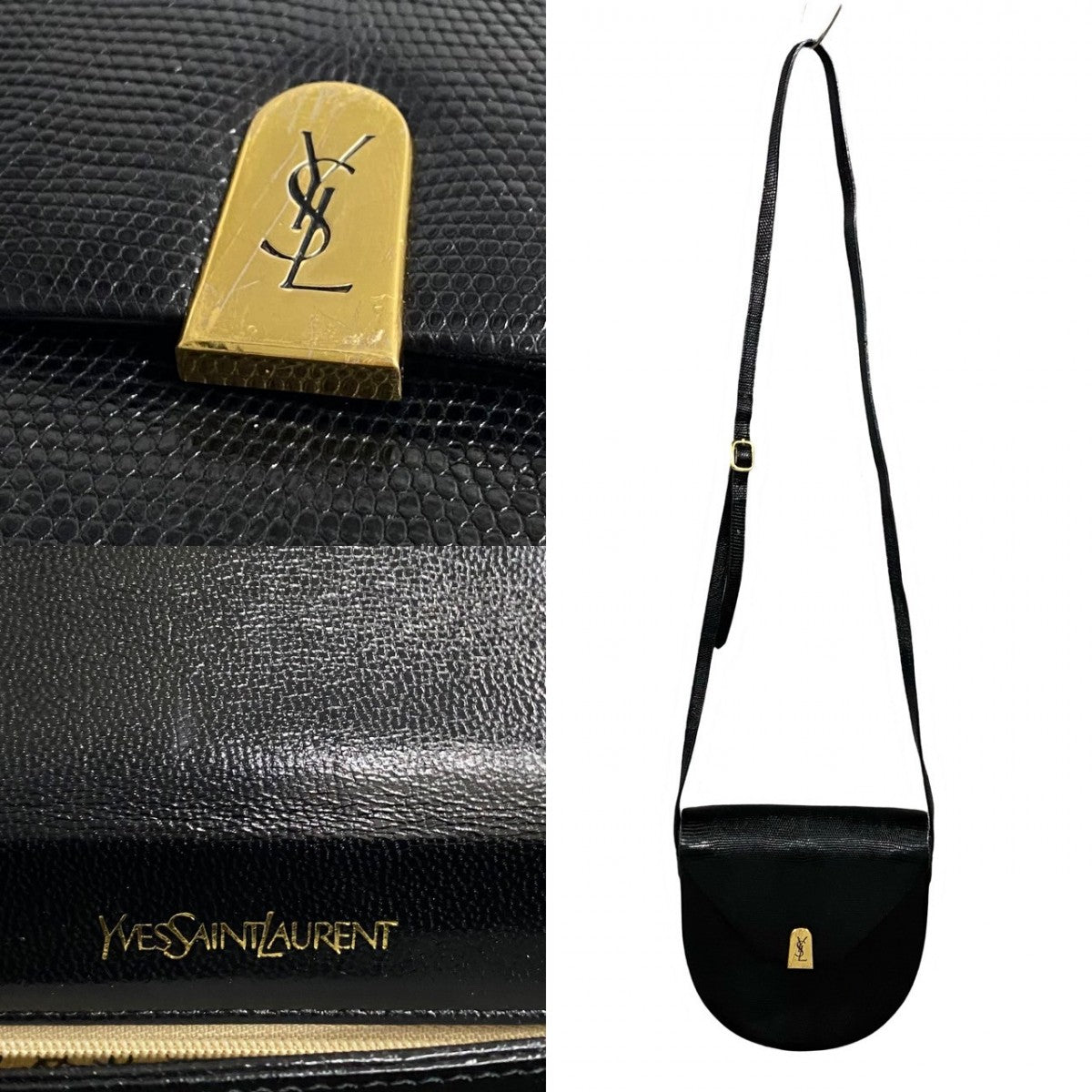 YVES SAINT LAURENT Shoulder Bag leather black YSL logo Women