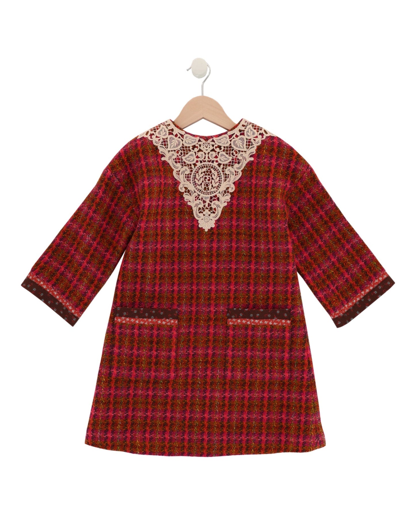 Gucci Girls Tweed Lace Trim Dress