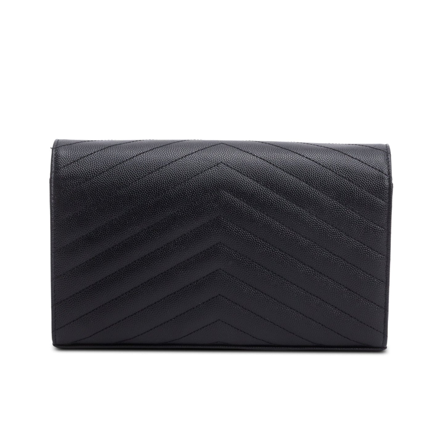 Saint Laurent 2020 Black Grain De Poudre Leather Cassandre Envelope Chain Wallet