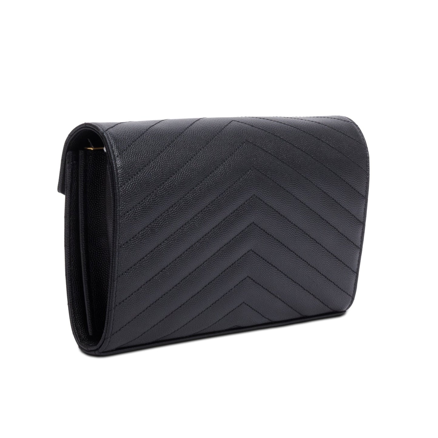 Saint Laurent 2020 Black Grain De Poudre Leather Cassandre Envelope Chain Wallet