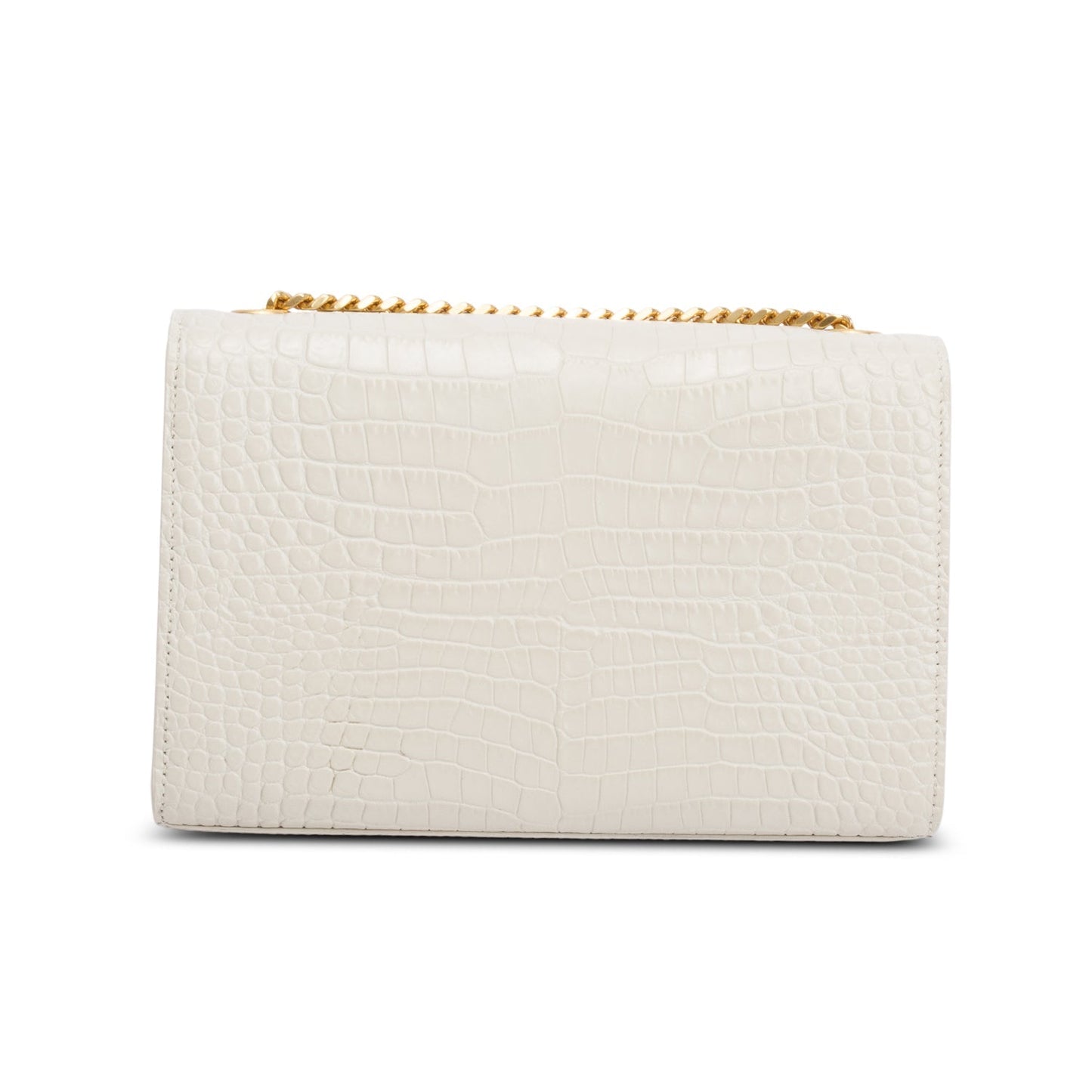 Saint Laurent 2026 White Crocodile-Embossed Leather Small Classic Monogram Kate Tassel Chain Bag