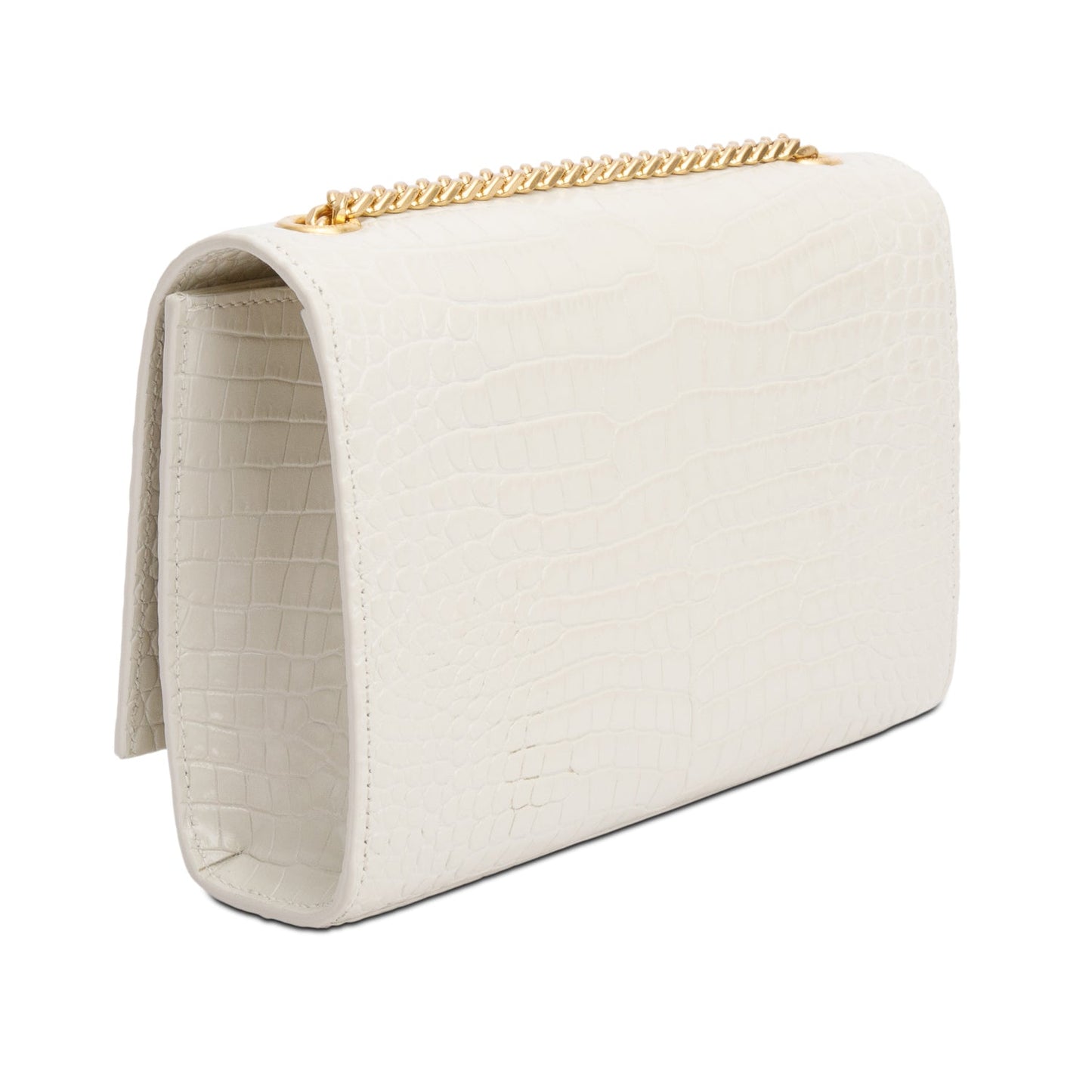 Saint Laurent 2026 White Crocodile-Embossed Leather Small Classic Monogram Kate Tassel Chain Bag