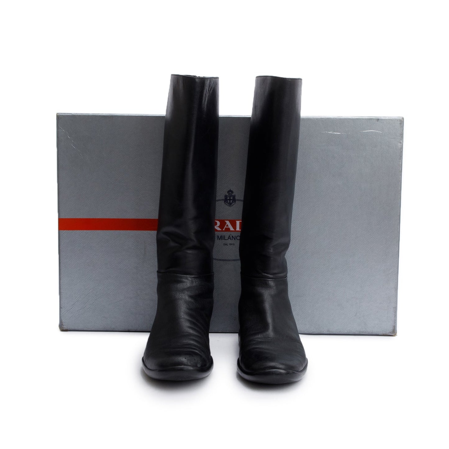 Prada Black Leather Riding Boots, Size 8