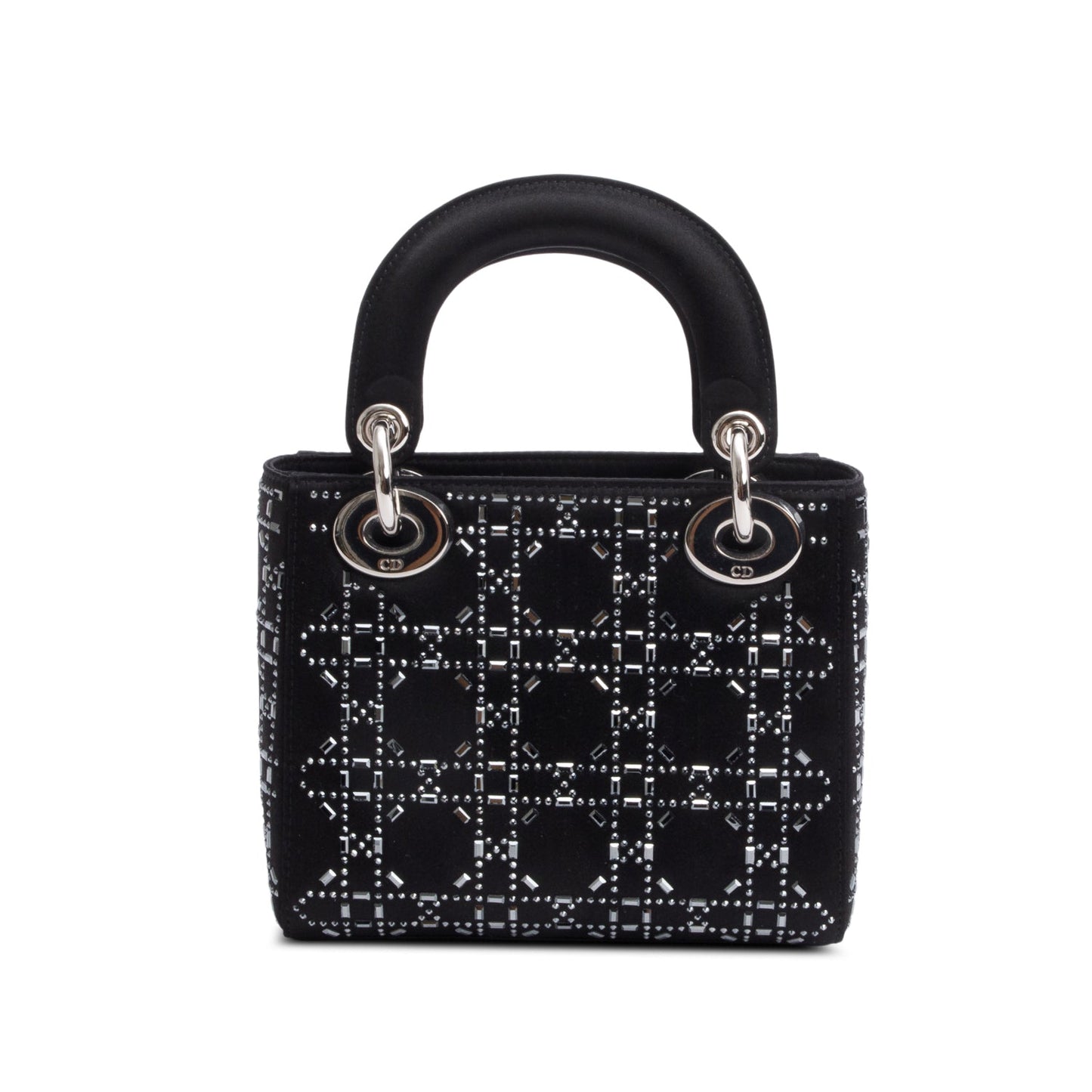 Christian Dior 2020 Black Strass Cannage Satin Mini Lady Dior Bag