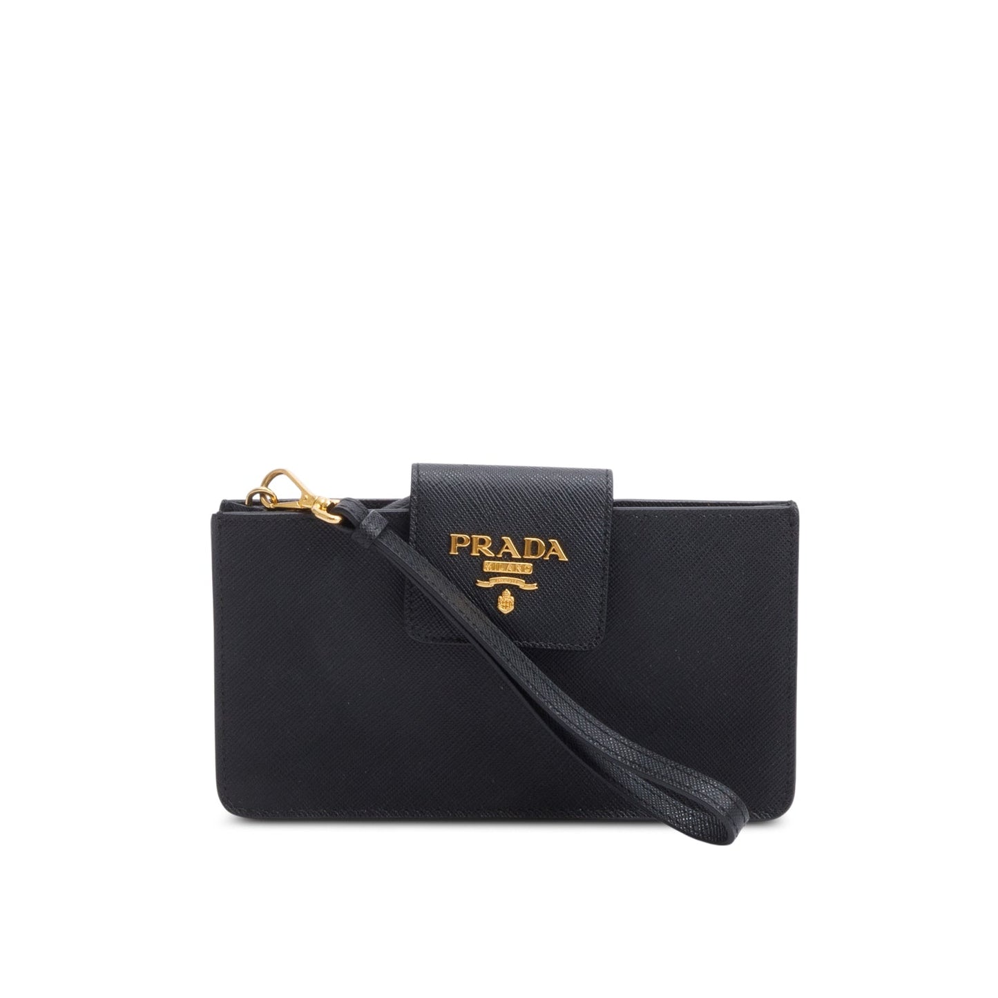 Prada Black Saffiano Metal Leather Wristlet Wallet