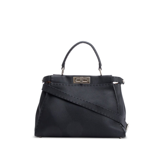 Fendi Black Leather Romano Selleria Medium Peekaboo Bag
