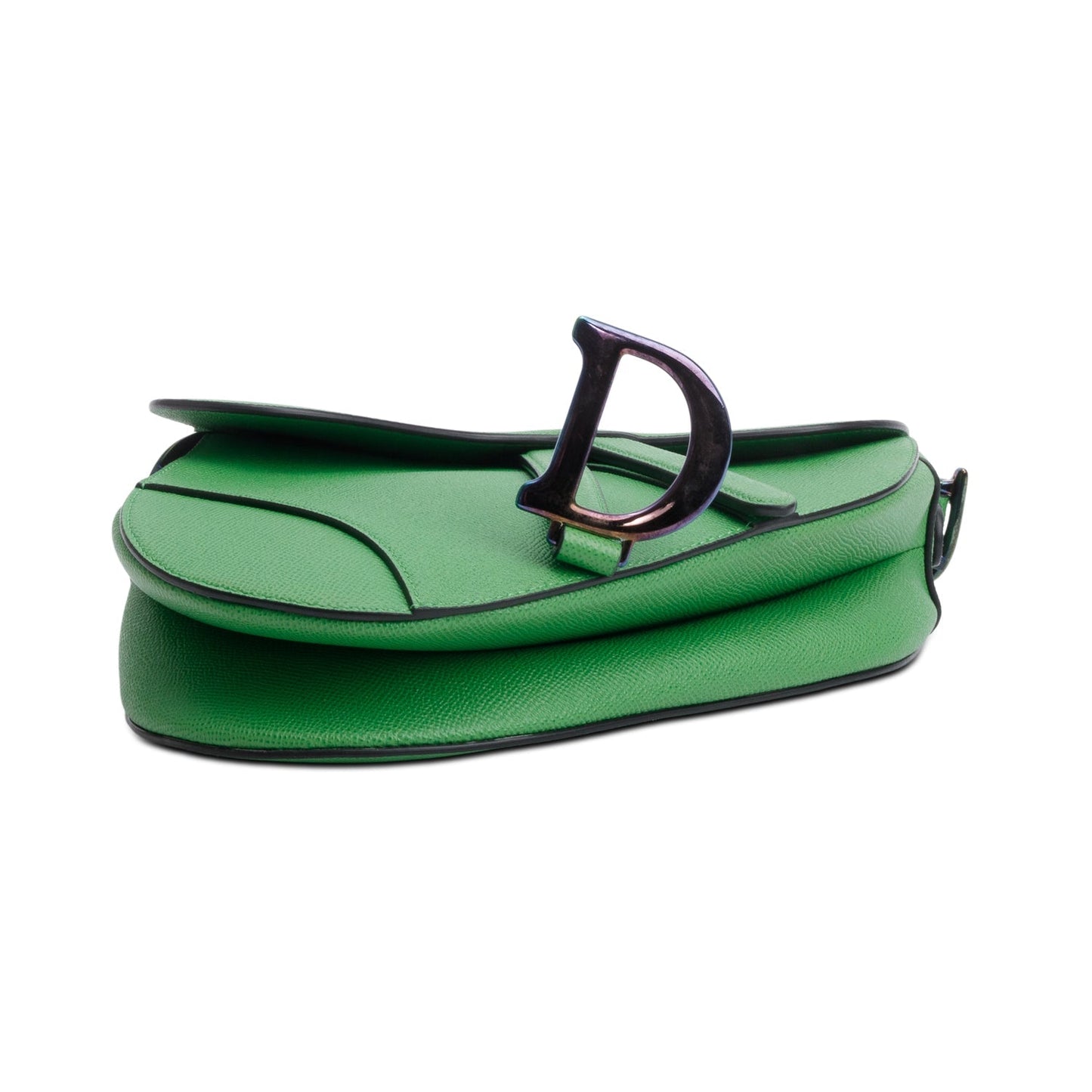 Christian Dior 2021 Green Grained Calfskin Leather Medium Saddle Bag