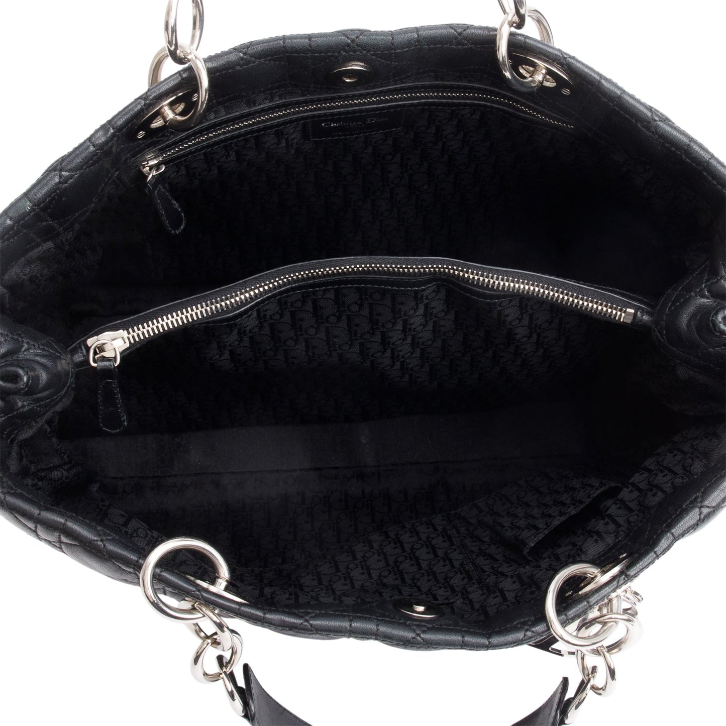 Christian Dior Black Cannage Calfskin Leather Large Lady Dior Soft Shopping Tote
