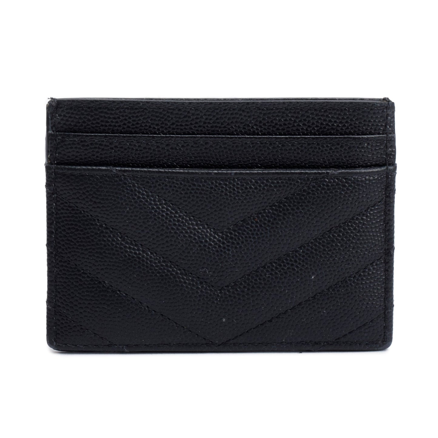 Saint Laurent Black Grain de Poudre Matelasse Chevron Leather Card Holder